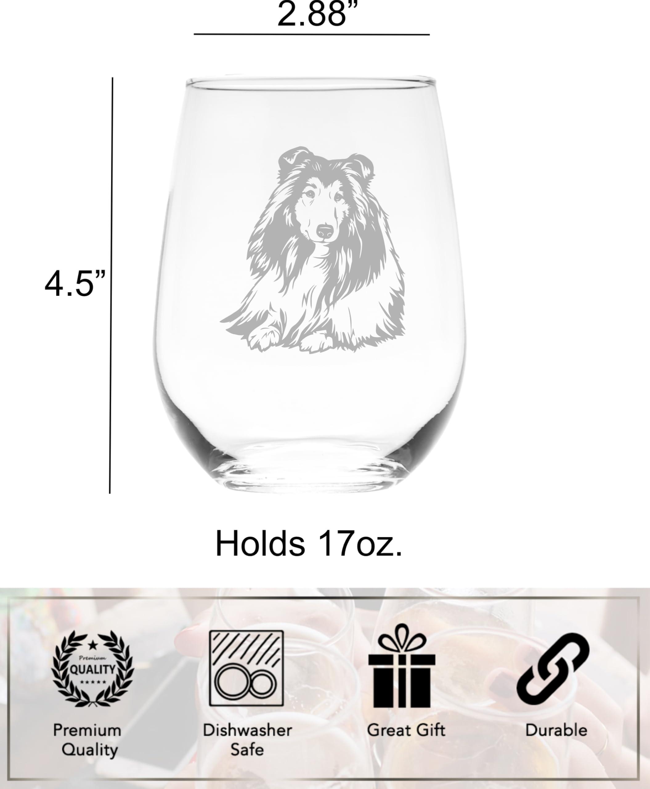 C & M Personal Gifts Shetland Sheepdog themed, dog stemless wine glass, 17 oz.