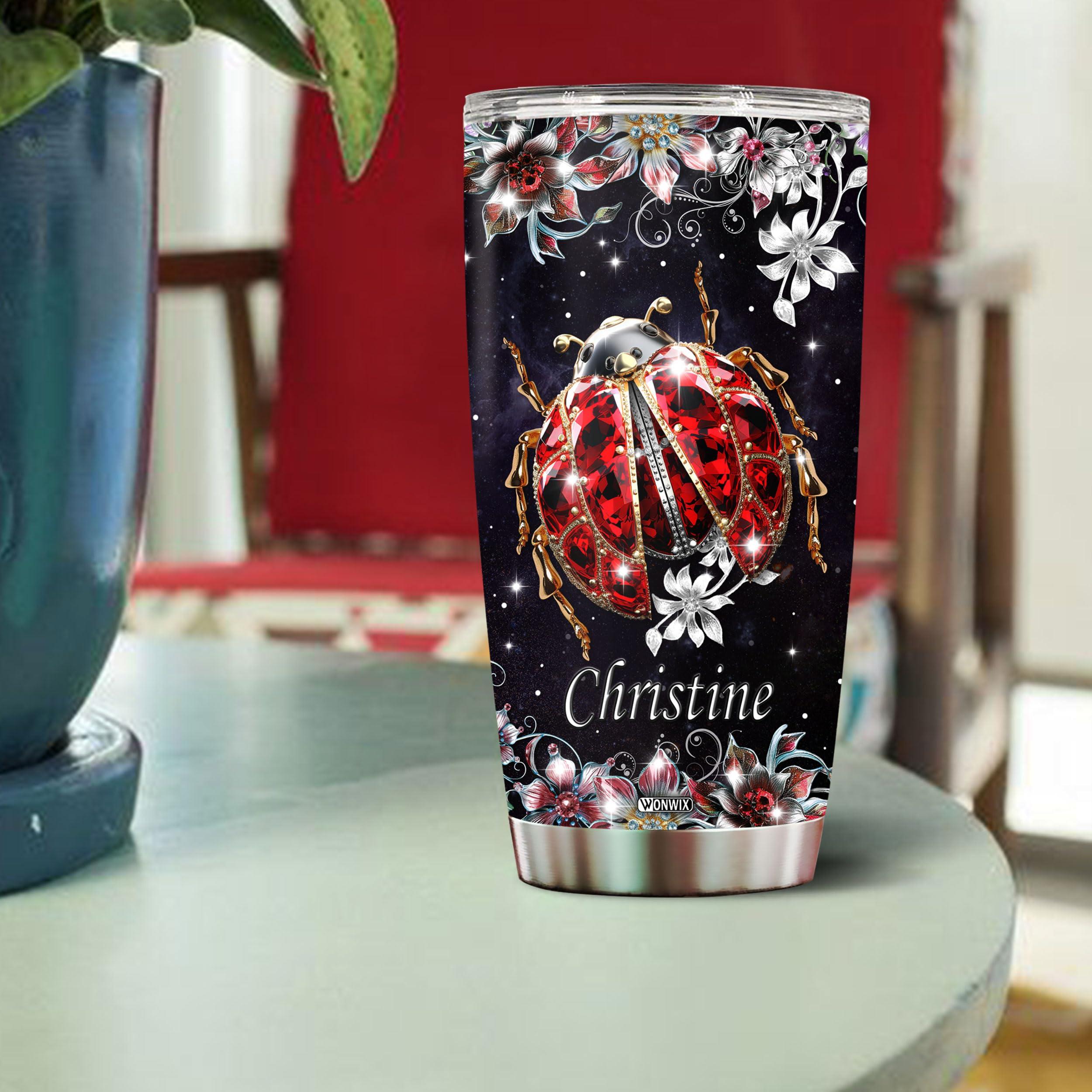 WONWIX WONWIX Personalized Ladybug Gifts for Women 20oz Stainless Steel Insulated Coffee Cup Mug Travel Water Bottle Thermos Tumbler with Lid Gift for Wife Daughter Christmas Birthday Mother\'s Day Valentine