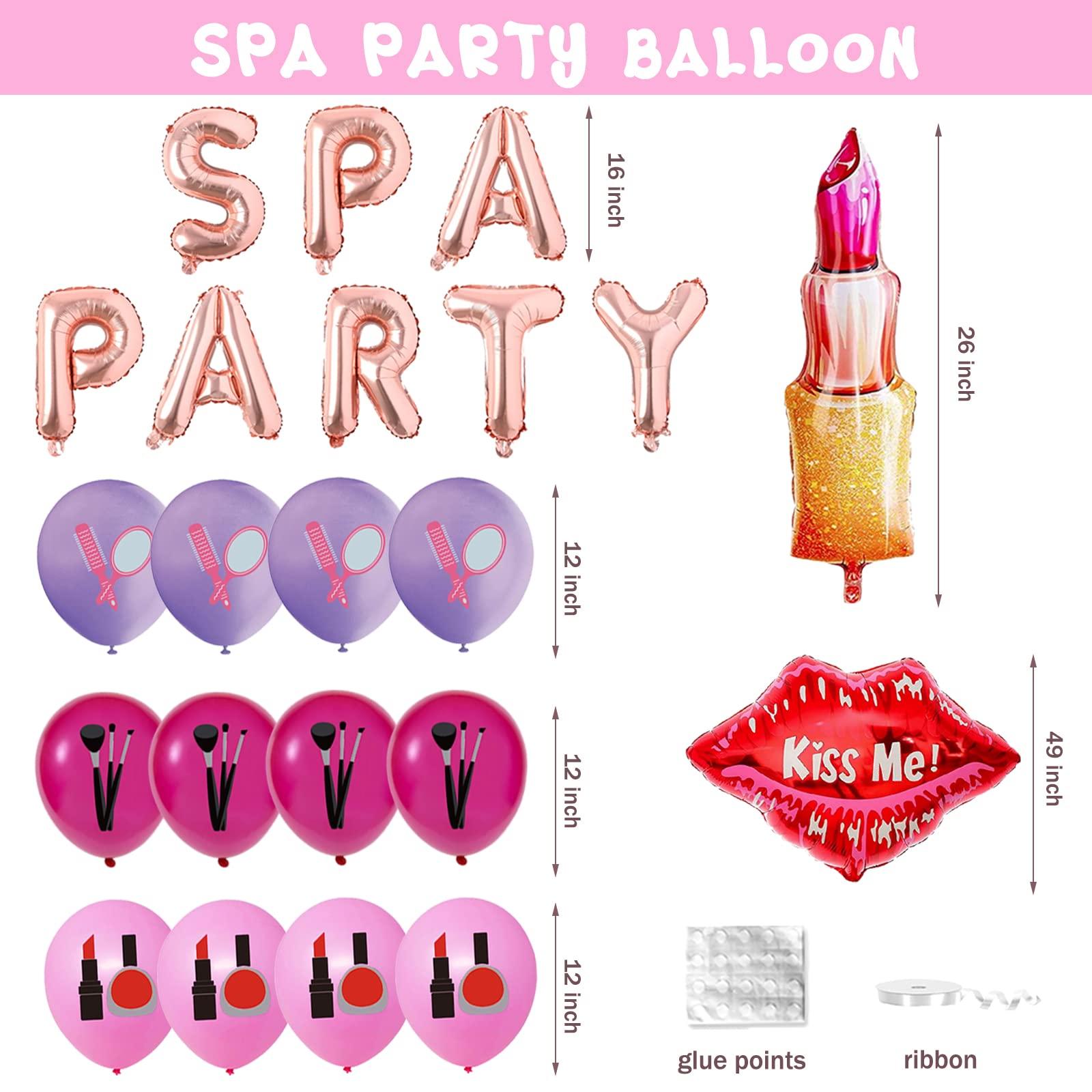 Hombae Hombae Spa Party Supplies for Girls, Spa Makeup Birthday Party Decorations Pink Spa Day Salon Themed Lipstick Cosmetics Fan Cutout Pom Happy Birthday Banner Balloon Cake Cupcake Topper