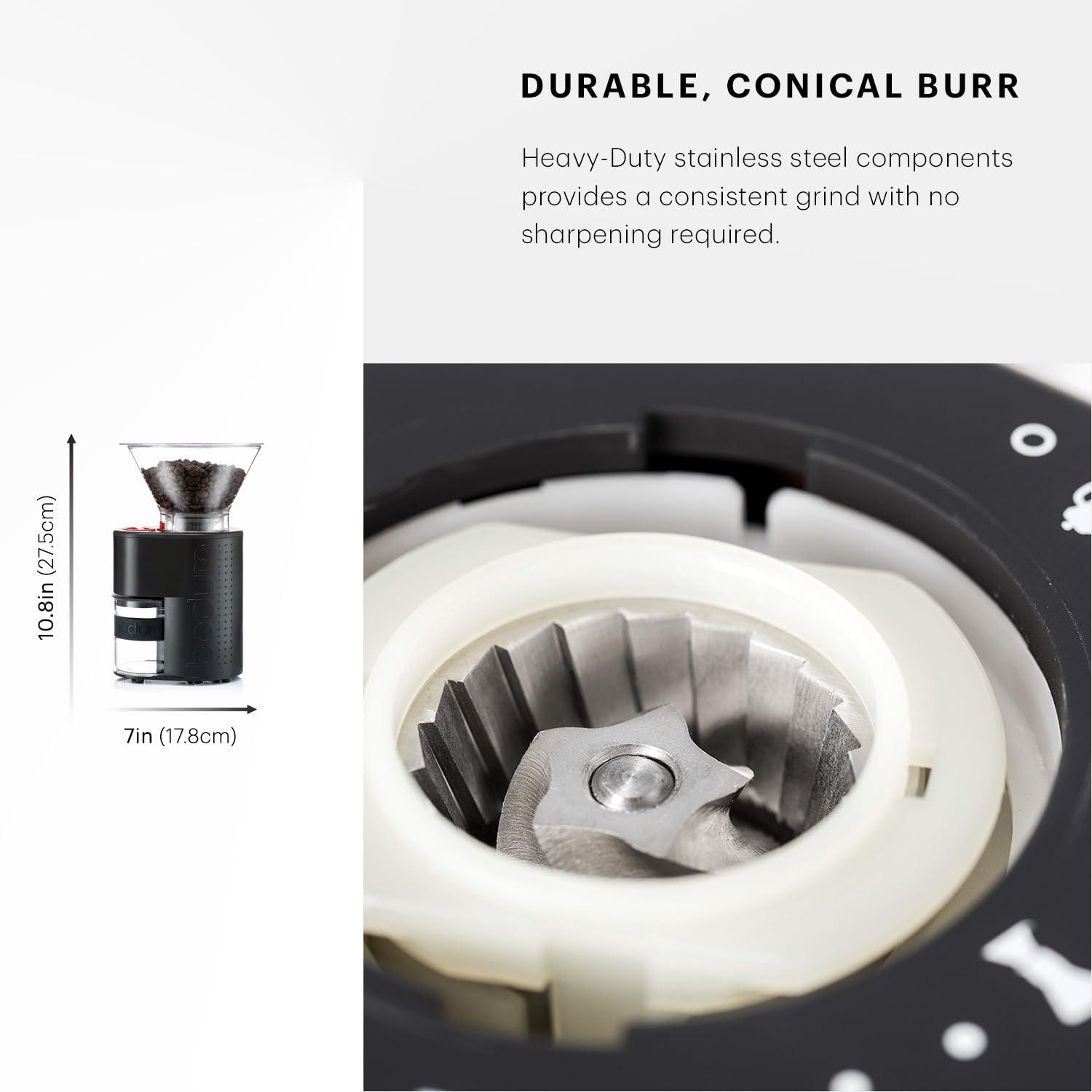 Bodum Bodum Bistro Electric Conical Burr Coffee Grinder, Preset Timer, 12 Grind Settings, Black