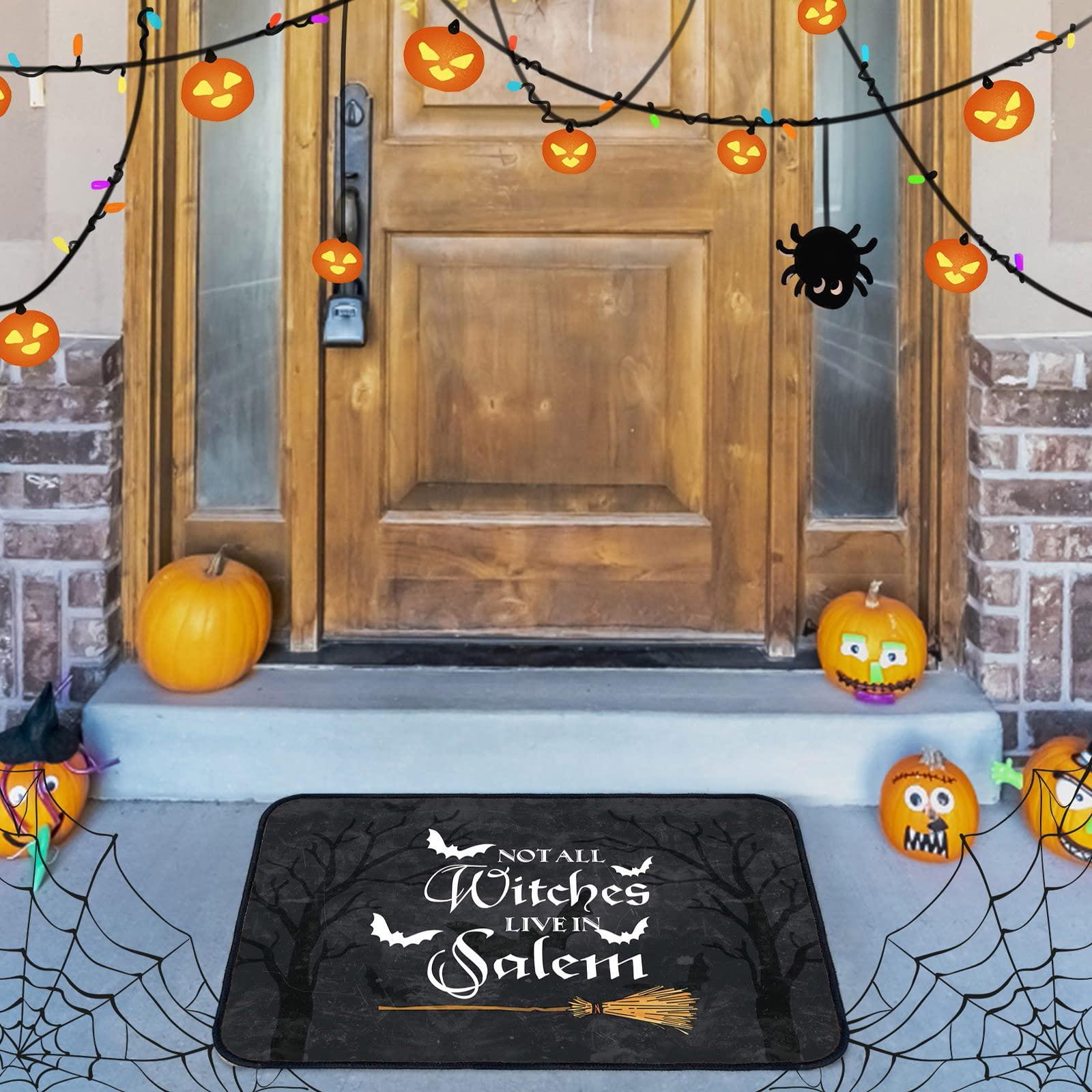 skeleton outdoor mat Generic Halloween Welcome Mat Outdoor Waterproof Doormat Entrance Outdoor Indoor Door Mat Horror Fall Door Rugs for Entryways Autumn Decorations for Kitchen Room Decor Retirement Gift for Woman