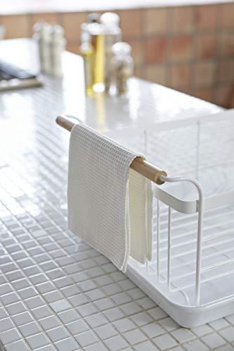 YAMAZAKI Yamazaki Home Dish Rack with Removeable Drainer Tray, Kitchen Counter Dish Drying Organizer Holder Steel + Wood One Size White