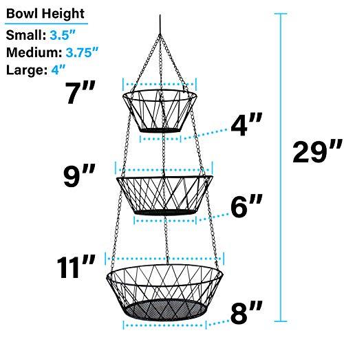 Blue Donuts Heavy Duty - 3 Tier Hanging Kitchen Black Fruit Basket