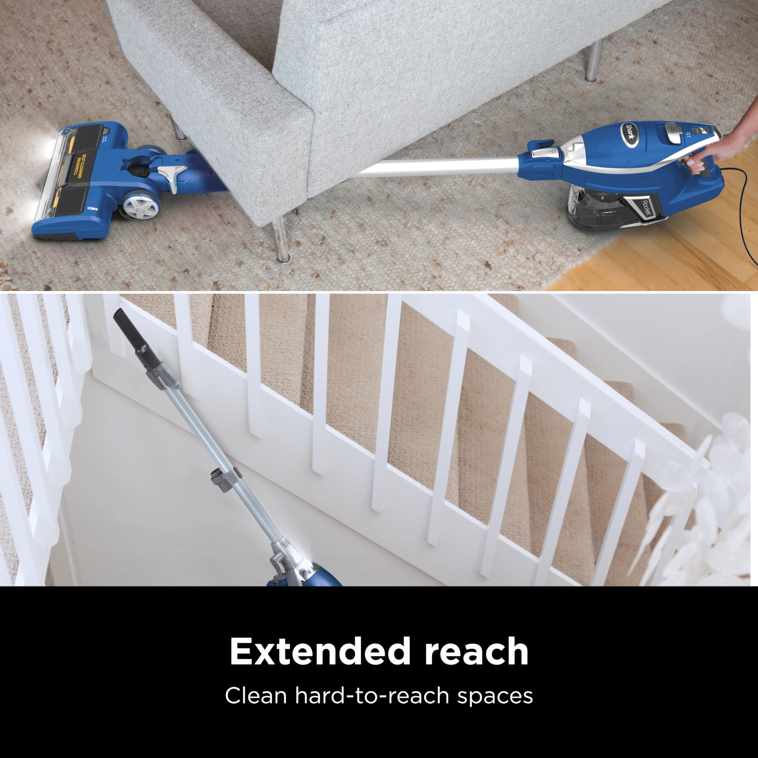 Shark Shark HV343AMZ Rocket Corded Stick Vacuum with Self-Cleaning Brushroll, Lightweight & Maneuverable, Perfect for Pet Hair Pickup, Converts to a Hand Vacuum, Crevice Upholstery Tools, Blue/Silver