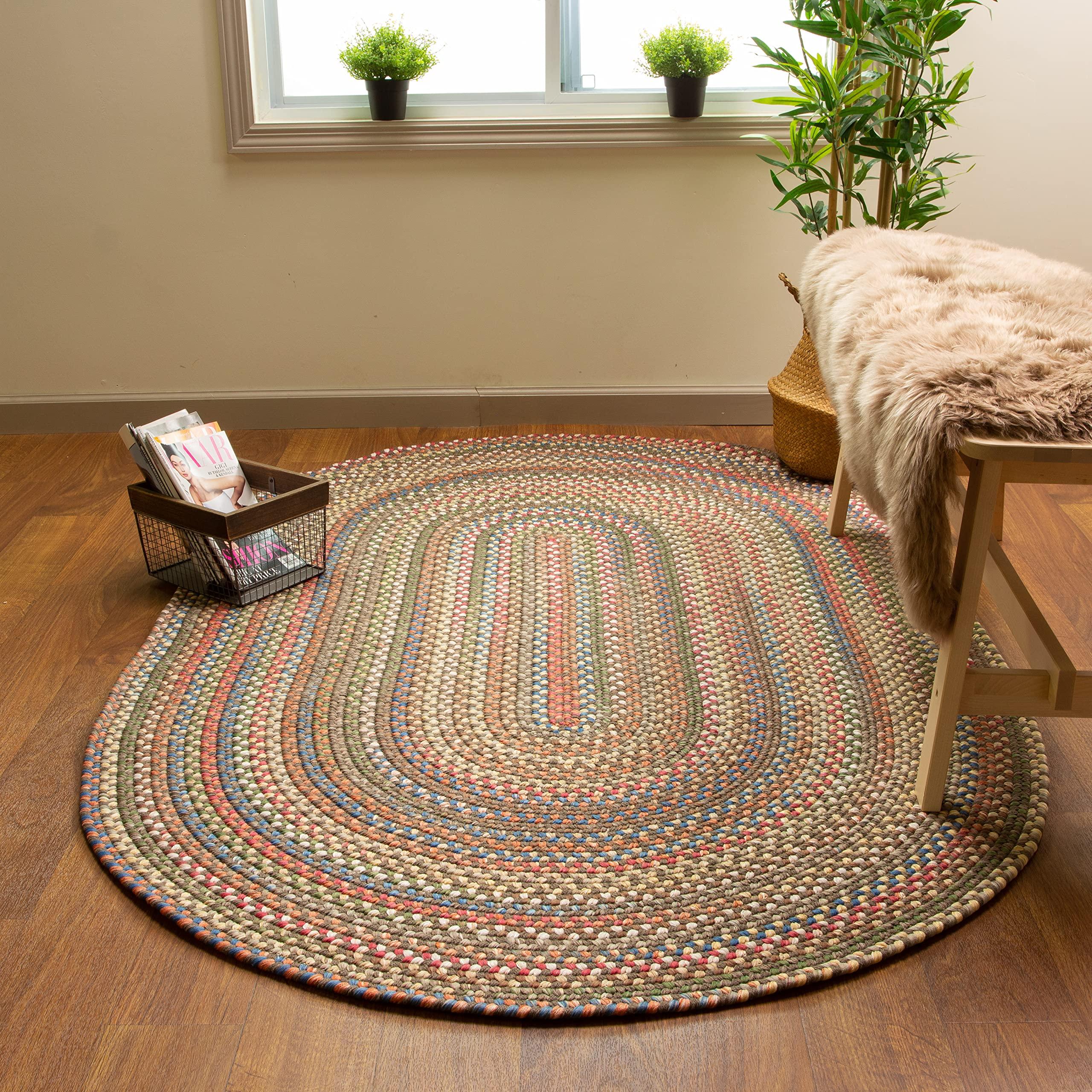 Super Area Rugs Super Area Rugs Roxbury American Made Braided Rug for Indoor Outdoor Spaces, Dk. Taupe/Natural Multi, 3' X 5' Oval
