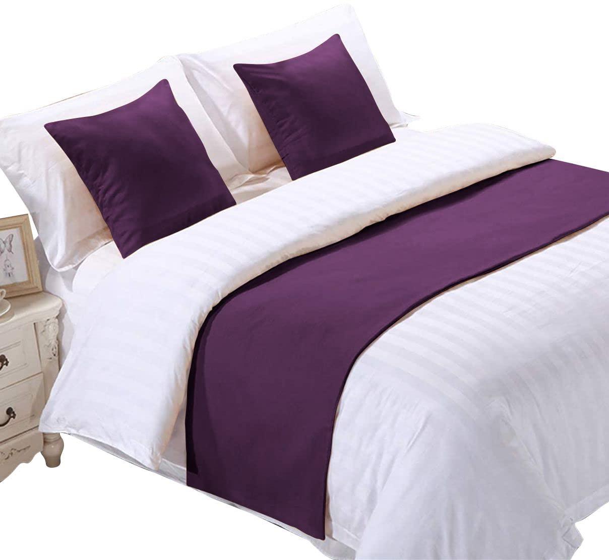 Home Luxury 1 Piece Bed Runner Scarf Protector Slipcover Bed Decorative Scarf for Bedroom Hotel Wedding Room - 800 Thread Count-100% Egyptian Cotton, Solid (Twin, Plum)