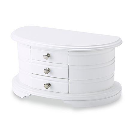 Jaclyn Smith Jaclyn Smith White MDF Half-Moon Jewelry Box three drawers interior mirror