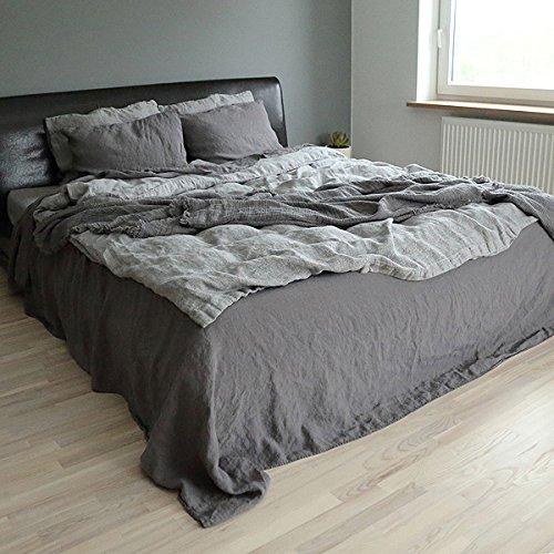 LinenMe LinenMe Stone Washed Bed Linen Flat Sheet, Steel Grey