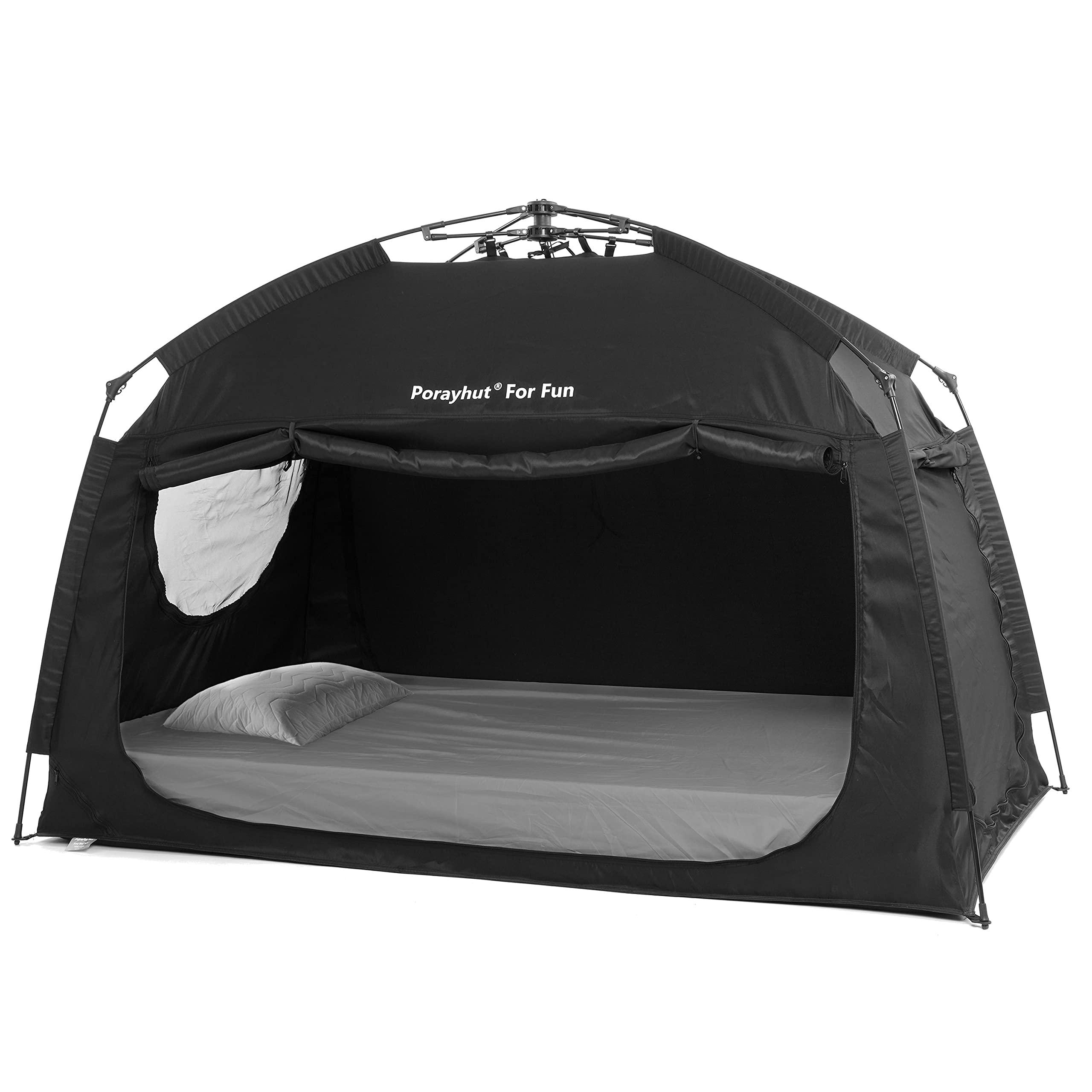 porayhut Indoor Instant Privacy Bed Tent for Sleeping,Quick Set-up Bed Canopies,Portable Bed Drapes with Large Space and 3 Doors (Black, Twin)