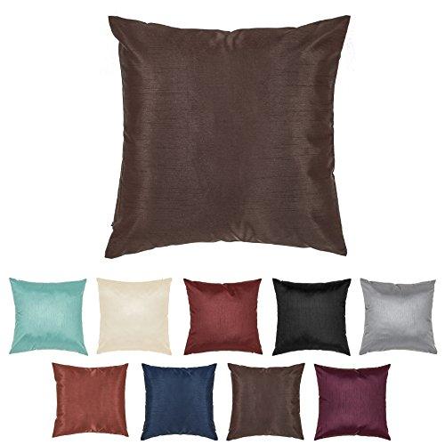 Alexandra DreamHome Solid Faux Silk Decorative Throw Pillow Cover with Zipper - 20\" X 20\" - Brown (Set of 2)