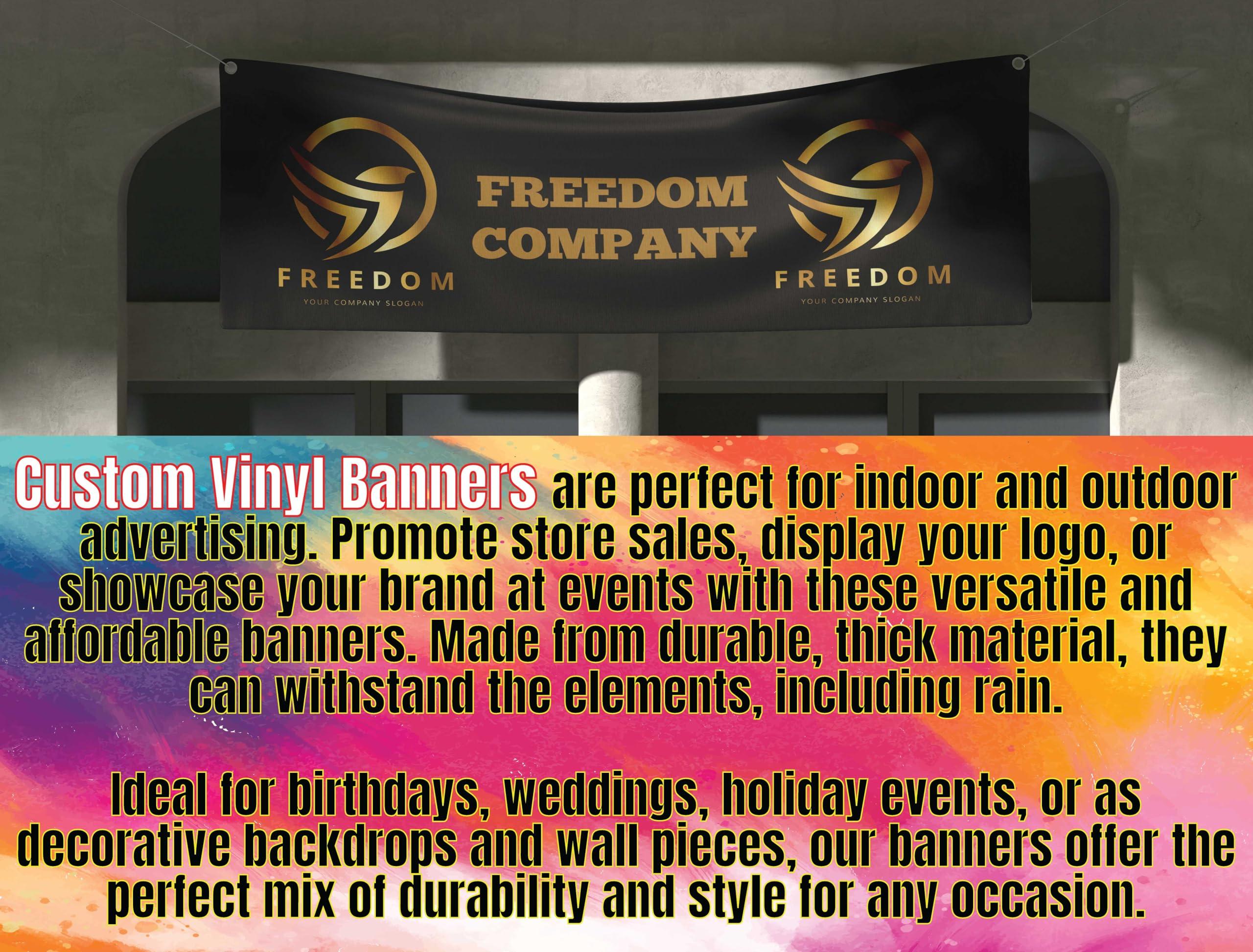 J+M Prints Personalized Custom Vinyl Banner Printing Indoor or Outdoor use Printed Business Event Birthday Party Large Custom Vinyl Banner for Party Decoration (Banner WITH hem, 36x24in(3x2ft))