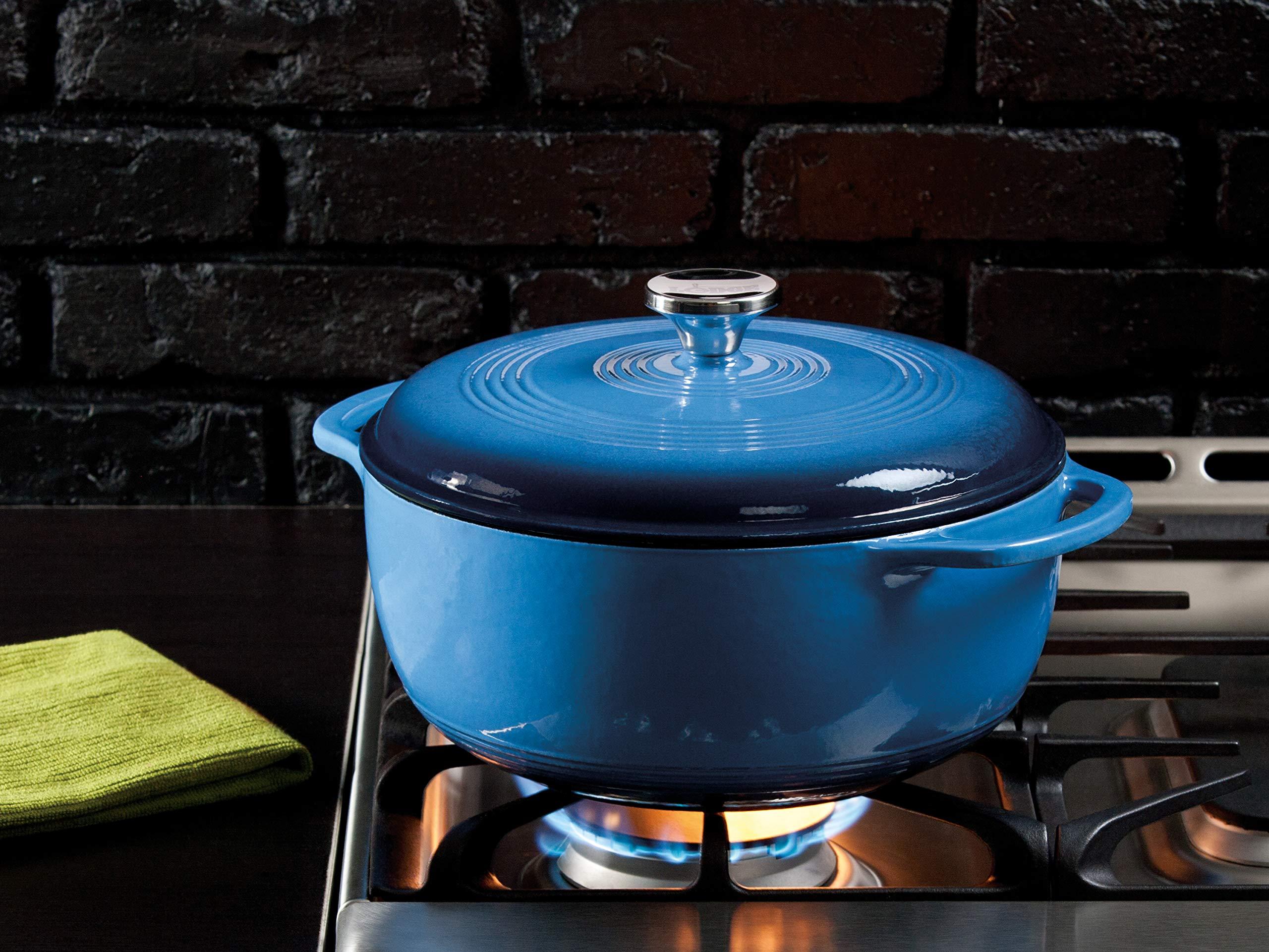 Lodge Lodge 6 Quart Enameled Cast Iron Dutch Oven with Lid Dual Handles Oven Safe up to 500 F or on Stovetop - Use to Marinate, Cook, Bake, Refrigerate and Serve Blue