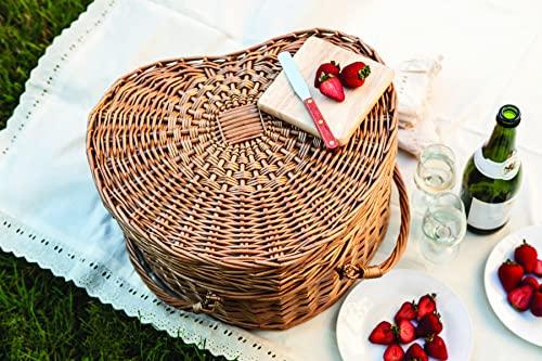 PICNIC TIME PICNIC TIME Heart Wicker Picnic Basket, 2 Person Set, Couple Gifts, (Antique White)