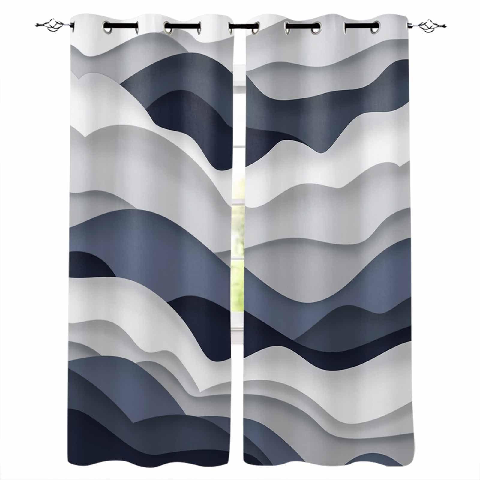Double Love Navy Blue Blackout Curtains 54 Inches Long for Bedroom, Thermal Insulated Room Darkening Black Out Window Curtain Panels Grommet Drapes for Living Room, Grey White Contemporary Minimalist Art 104x54