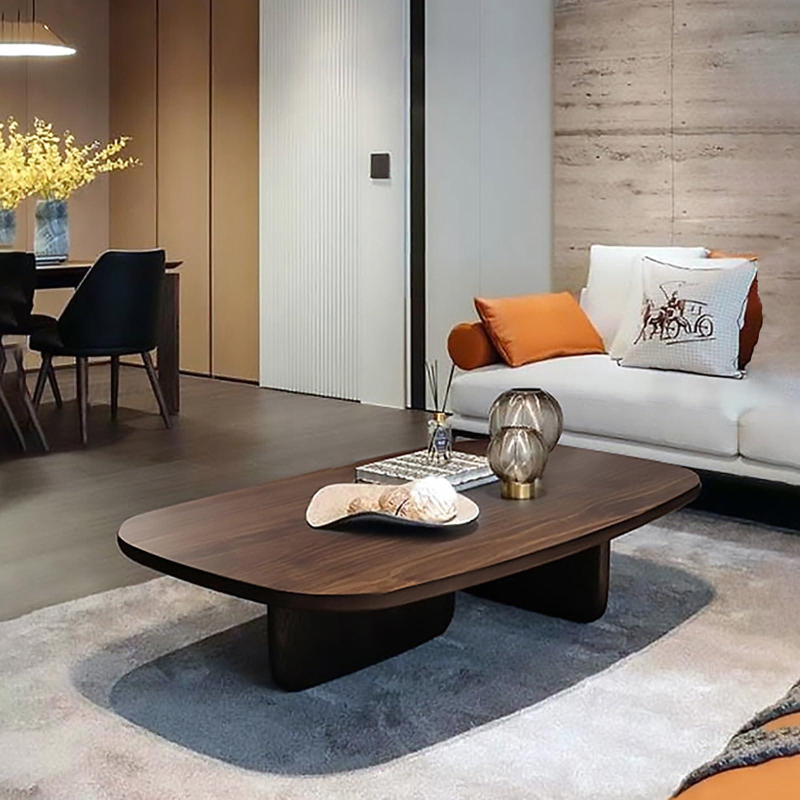 Topjia TopJia Modern Farmhouse Coffee Table for Living Room, Minimalist Solid Wood Coffee Table, Rectangular Center Wooden Table Low Table Japanese Tea Table for Balcony(47x24x16inch, Brown), 1795156