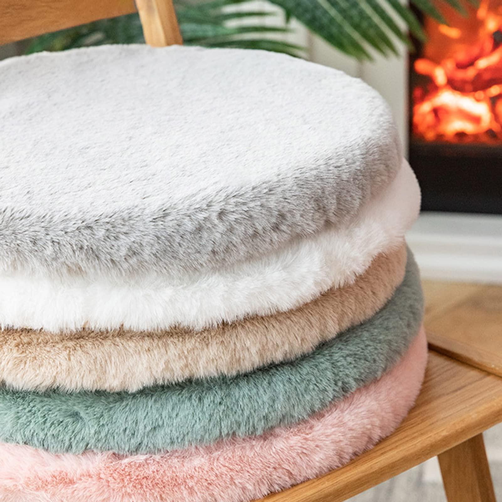 Altsuceser Altsuceser 18 Inches Faux Fur Seat Cushion, Soft Round Seat Cushion Chair Cover Plush Fluffy Chair Cushion Chair Pads for Bedroom Sofa and Stools Floor Cushion White Round