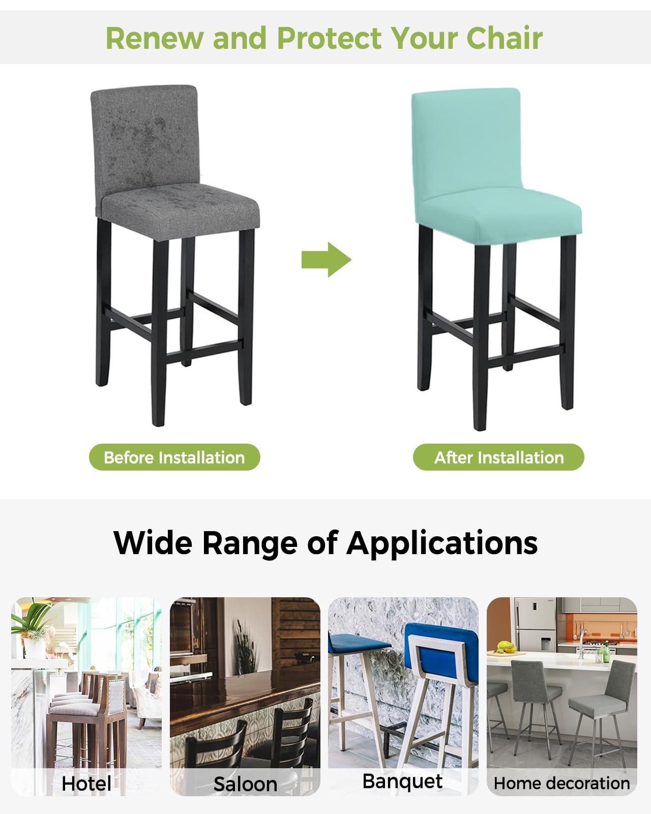 Savannan Savannan Bar Stool Covers with Backrest,Solid Color Farmhouse Decor Aqua Counter Stool Pub Chair Slipcover for Dining Room Barstool Protector Chair Covers Set of 2