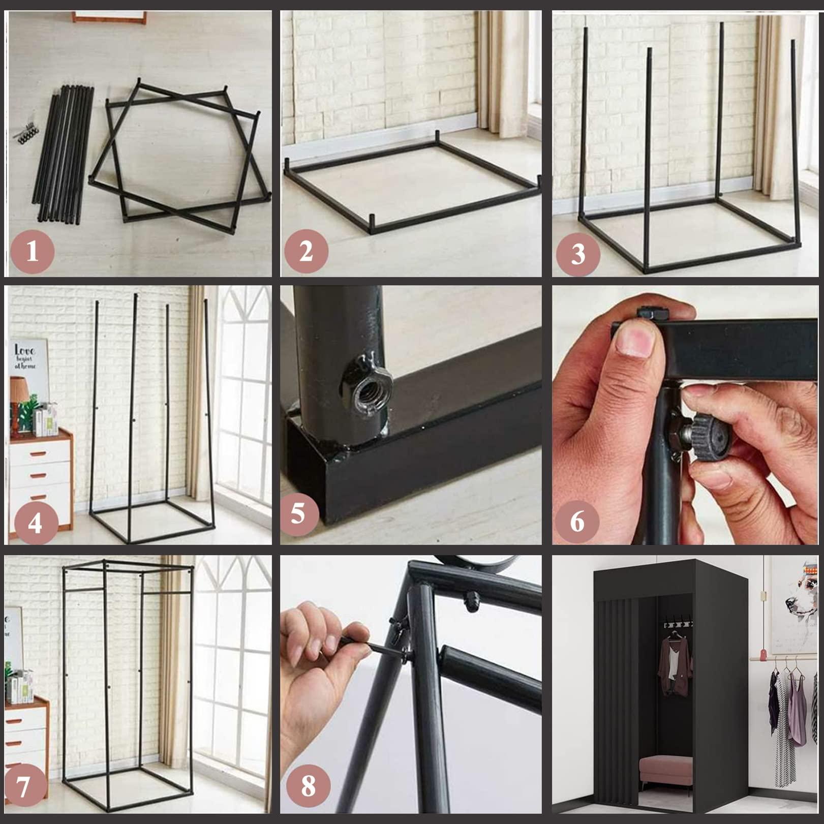 JMCAJIE Clothing Store Fitting Room,Portable Changing Room Divider,with Shading Curtain And Hook Up,Black Frame,Temporary Locker Room,for Office Boutiques Cloakroom ( Color : H , Size : L100xW80xH200CM )
