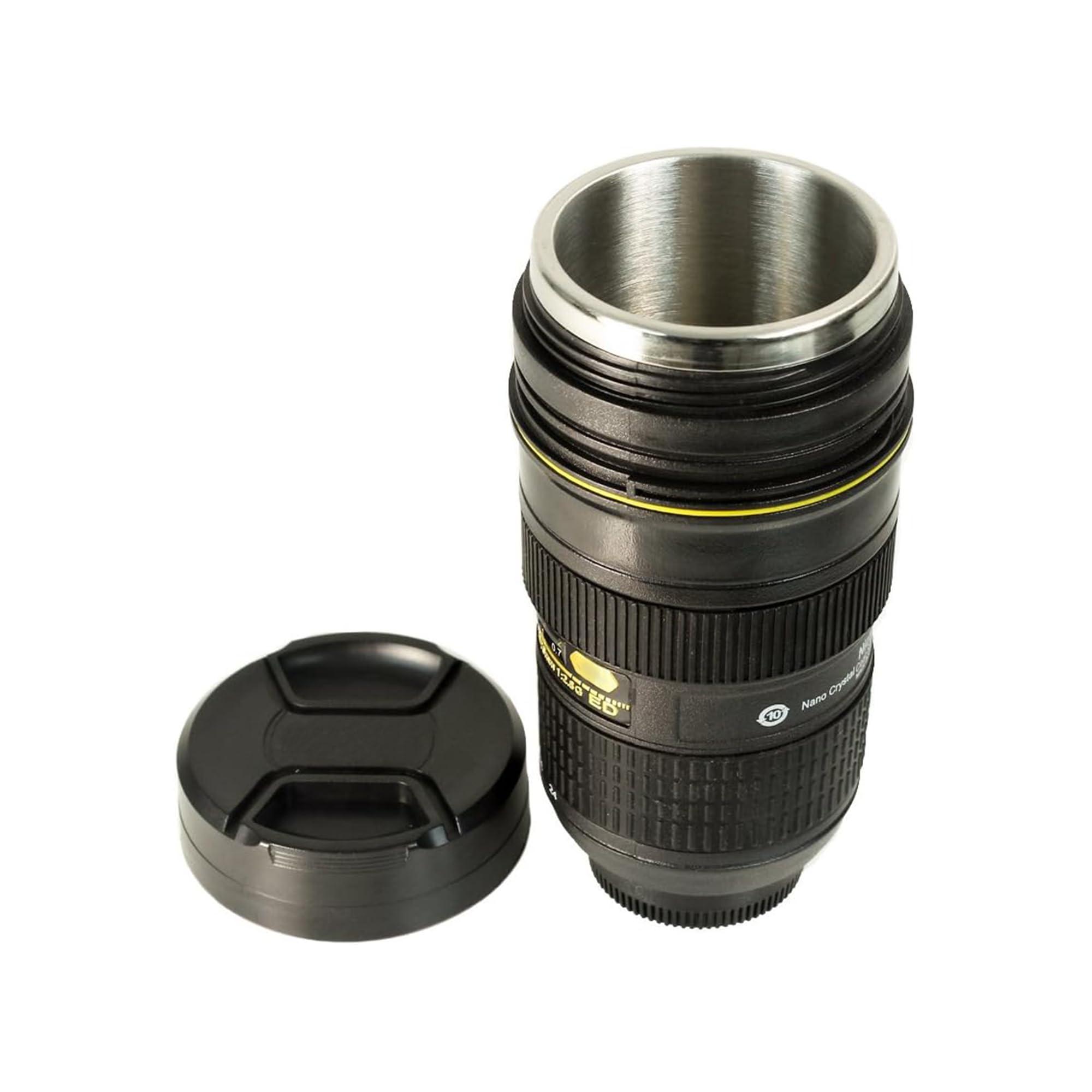Foto&Tech Foto&Tech Travel Coffee Mug Cup Thermos Lenscup Lens Cup, Stainless Steel Insulated Tumbler (Modeling 1:1 AF-S 24-70mm f/2.8G ED Camera Lens Cup 14.5 Ounce, Black)