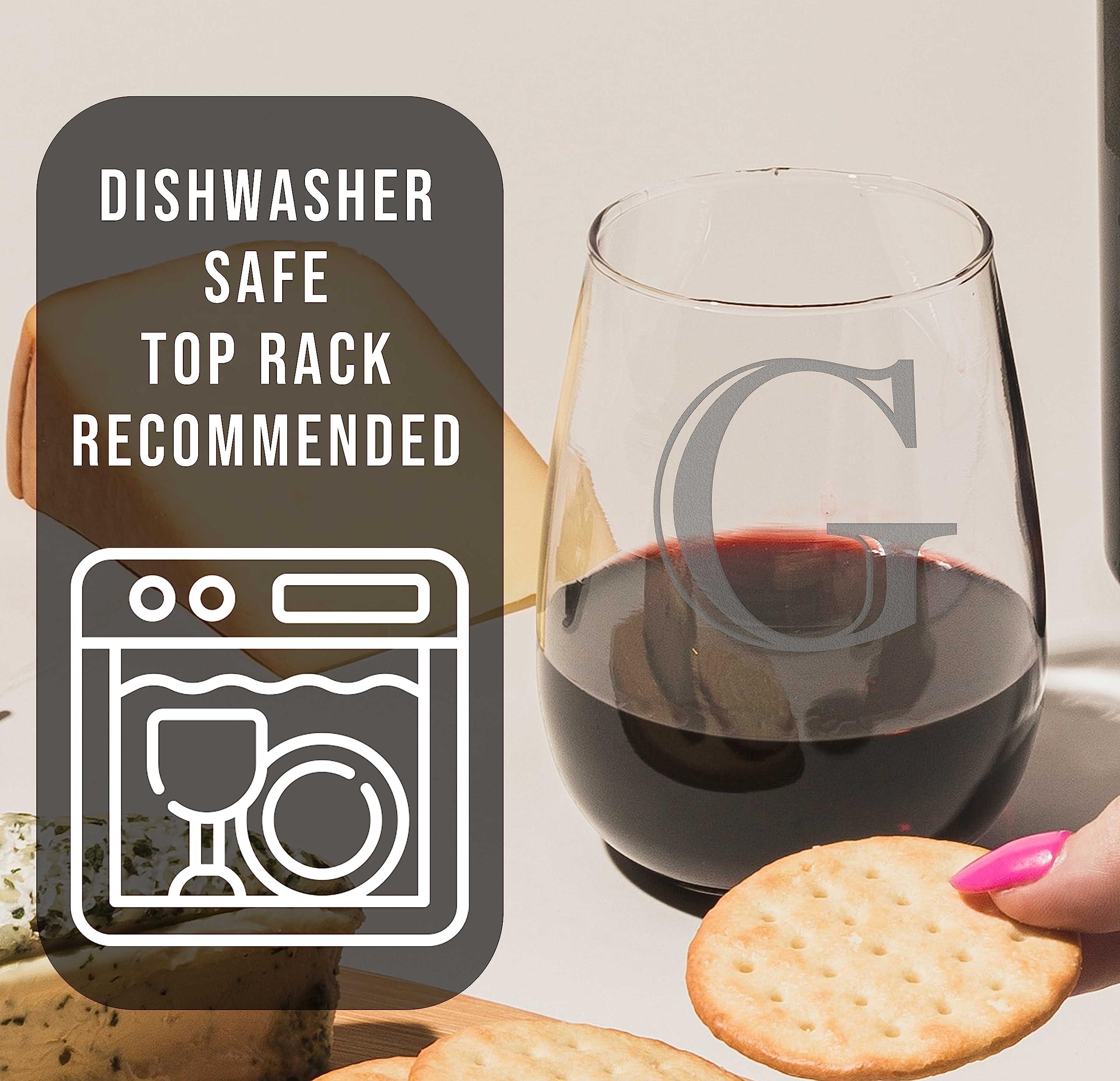 Spotted Dog Company Monogram Etched 17oz Stemless Wine Glass (Letter G) A-Z Personalized gifts for Women, Custom wine glasses, Monogrammed Birthday gift for Her Initial