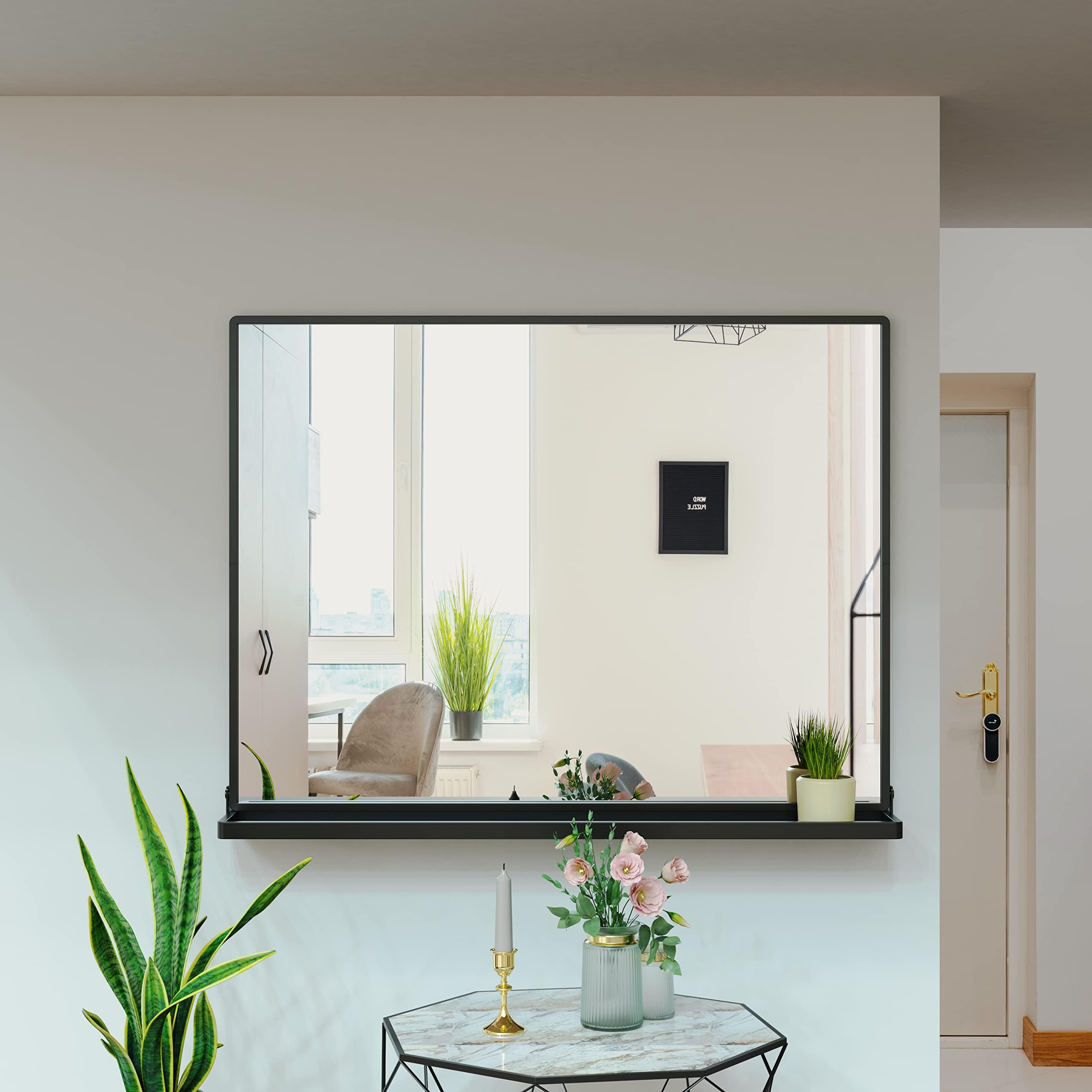 ANYHI ANYHI Black Bathroom Wall Mirror with Shelf, 32\" 24\" Metal Frame Rectangle Mirror for Bathroom with Shelf, Perfect for Living Room, Bedroom, Entryway, Horizontal or Vertical