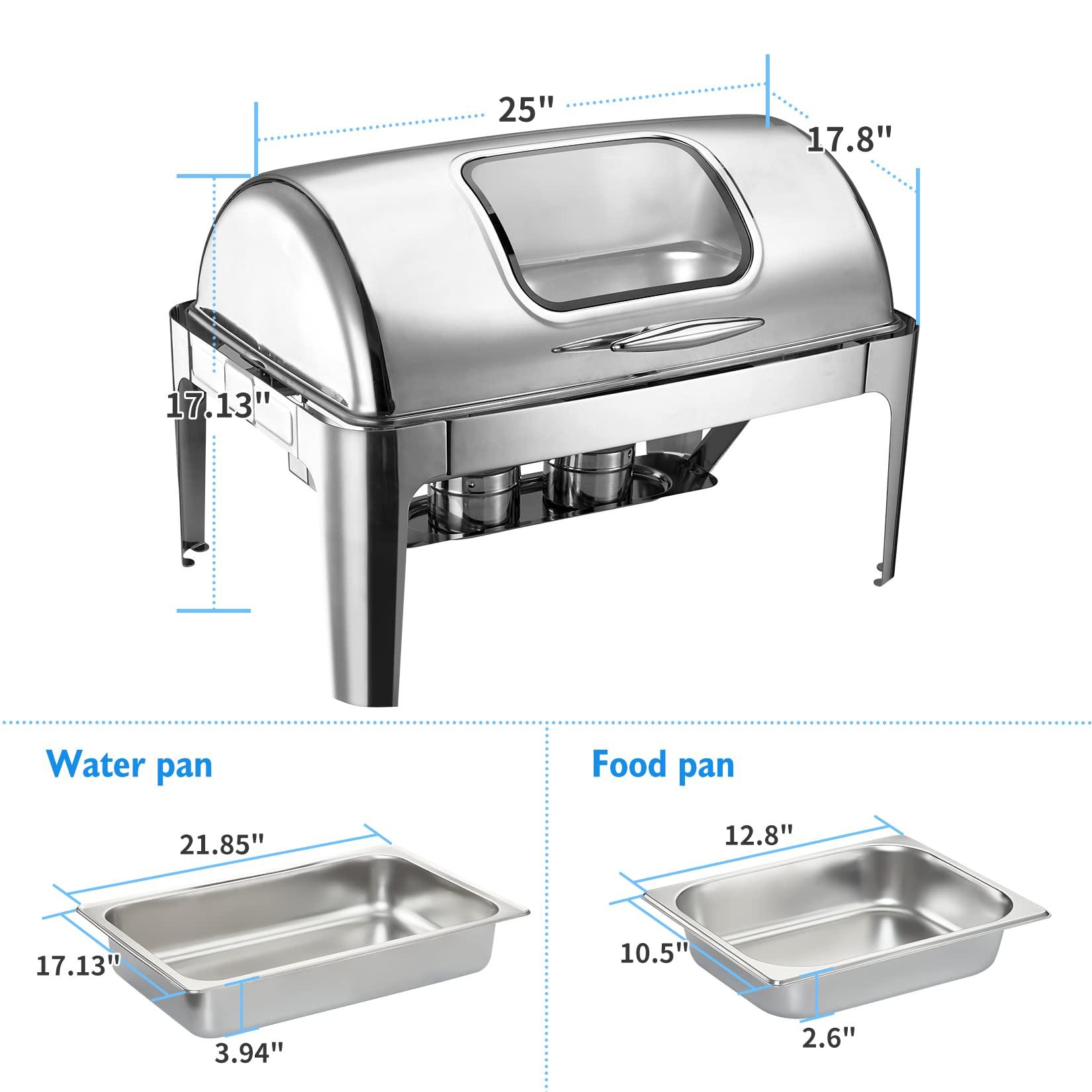 GAOMON Roll Top Chafing Dish Buffet Set, 9 Quart 1/2 Size Pan Chafer, Rectangle Stainless Steel Set, for Wedding, Parties, Banquet, Catering Event, 2 Pack