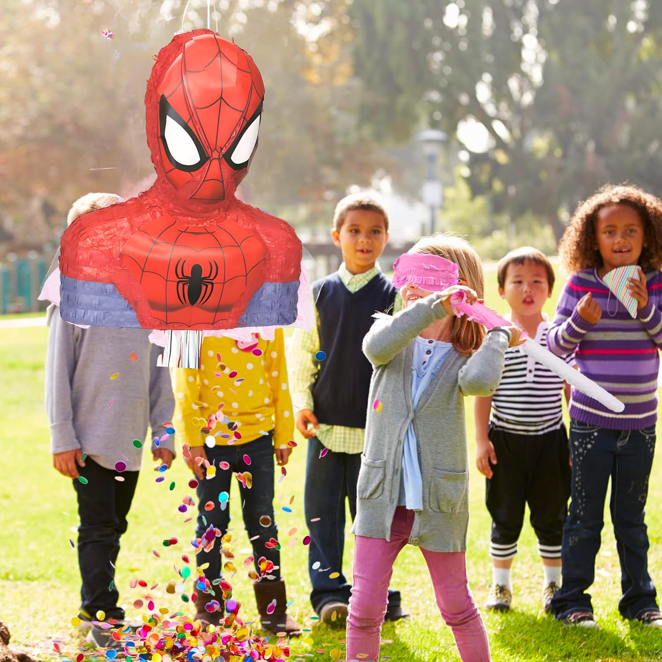 Unique Spiderman 3D Pull String Pinata - 17\" x 14\" (1 Pc.) - Easy to Set-Up Birthday Decorations & Party Supplies - Perfect Fun Party Game for Birthdays, Themed Parties, Baby Showers & More
