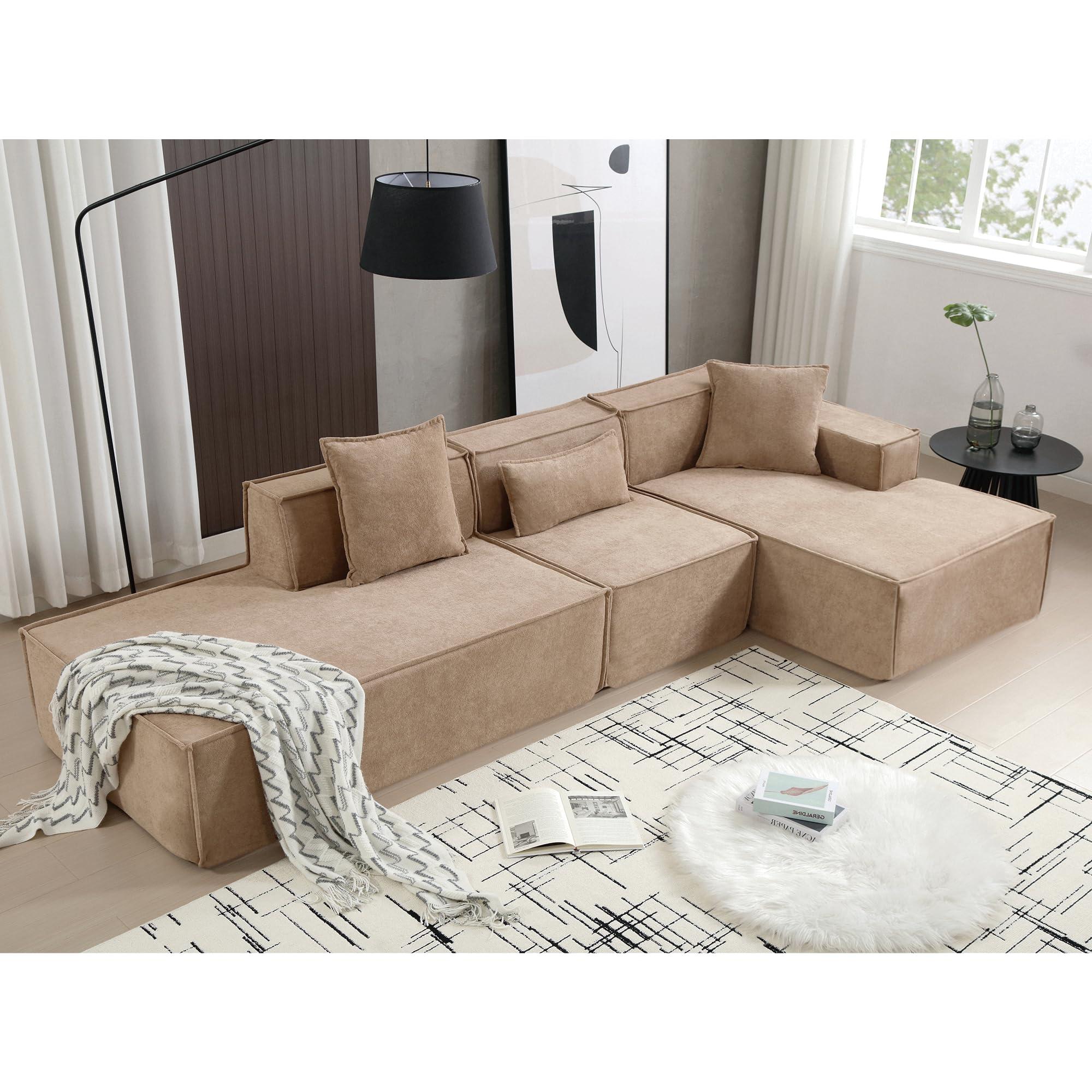 Eafurn L Shaped Right-Hand Facing Modular Sectional Sofa Cloud Couch with Chaise, Minimalist Upholstered Full Sponge Leisure Lounge Sof,Free Combination Floor Sofa&Couches for Living Room Apartment