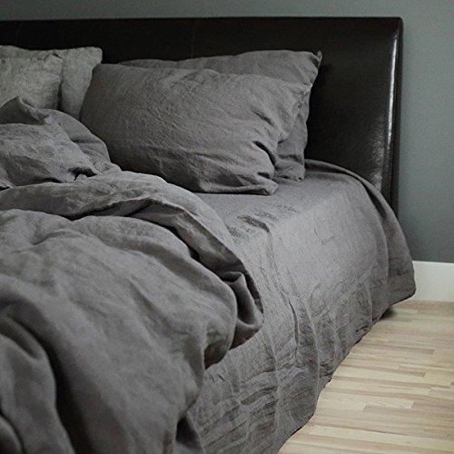 LinenMe LinenMe Stone Washed Bed Linen Flat Sheet, Steel Grey