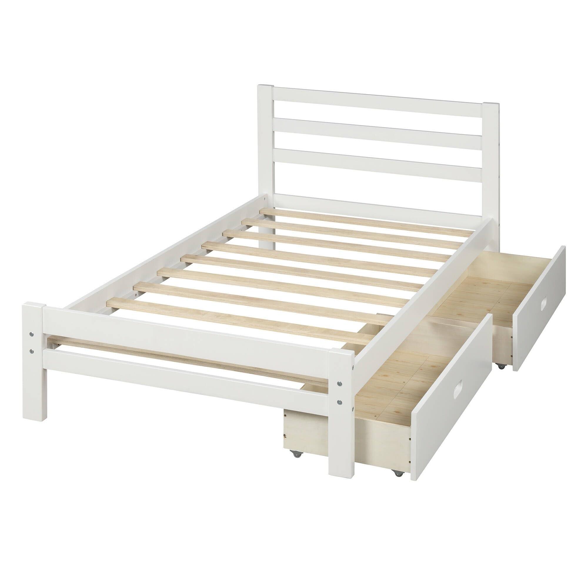 Bed Bath & Beyond Wood Platform Bed Storage Bed with Two Drawers White - Twin