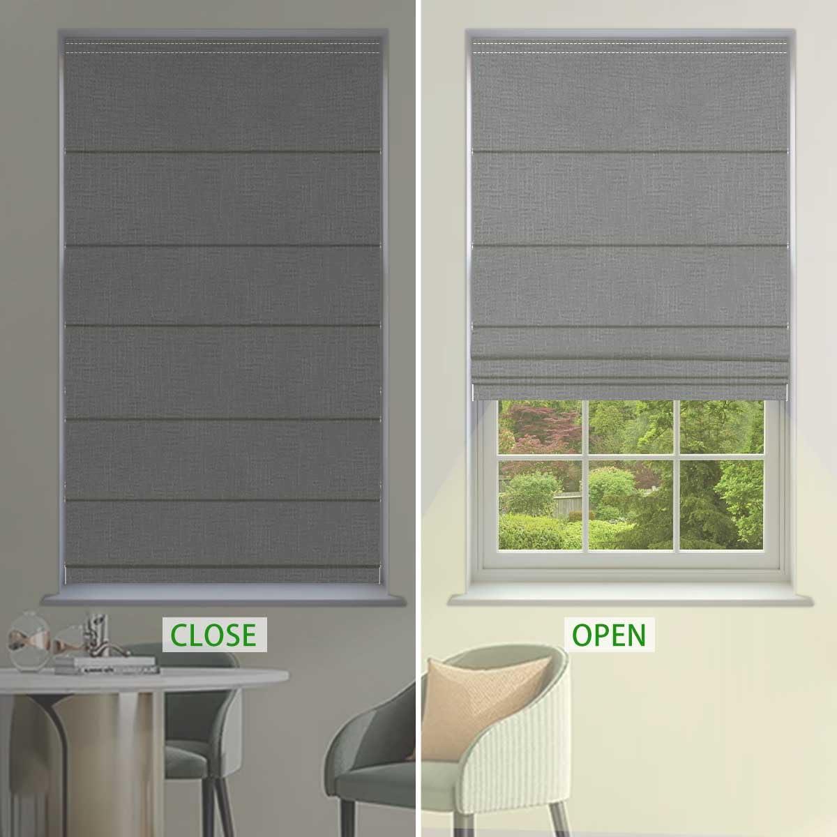 getopblinds Roman Shades Custom Size Blackout Roman Blinds for Windows, Thermal Insulated Heat Blocking Room Darkness Window Blinds & Shades, Linen Textured Blinds for Home Office, 61" W x 48" L, Tan-Blackout