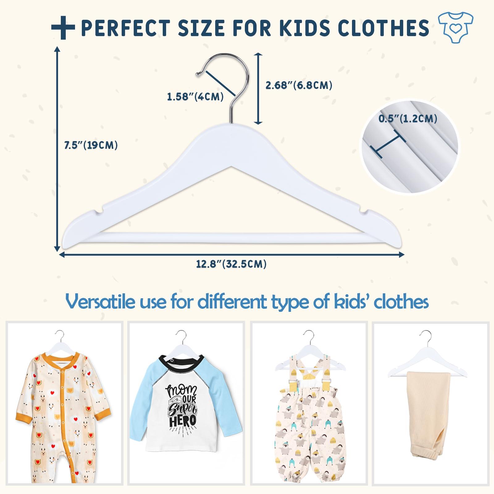 Edergoo Edergoo Kids Wooden Hangers 20 Pack, White Wooden Baby Hangers with Smooth Finish, Solid Wood Childrens Hangers for Clothes, Precisely-Cut Sleek Notches & Swivel Hook Baby Clothes Hangers for Closet