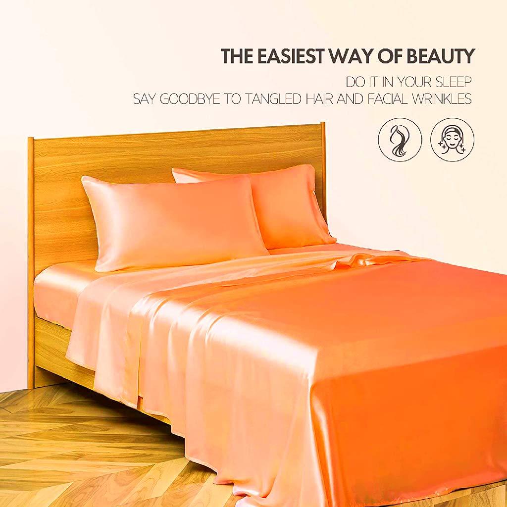 Hadi Bedding Company Satin Sheets Oversized Queen 6 Pieces Orange Sheet Set with 4 Pillowcases, Flat Sheet, 21\'\' Deep Fitted Sheet, Bedding Sheets for Hair & Skin