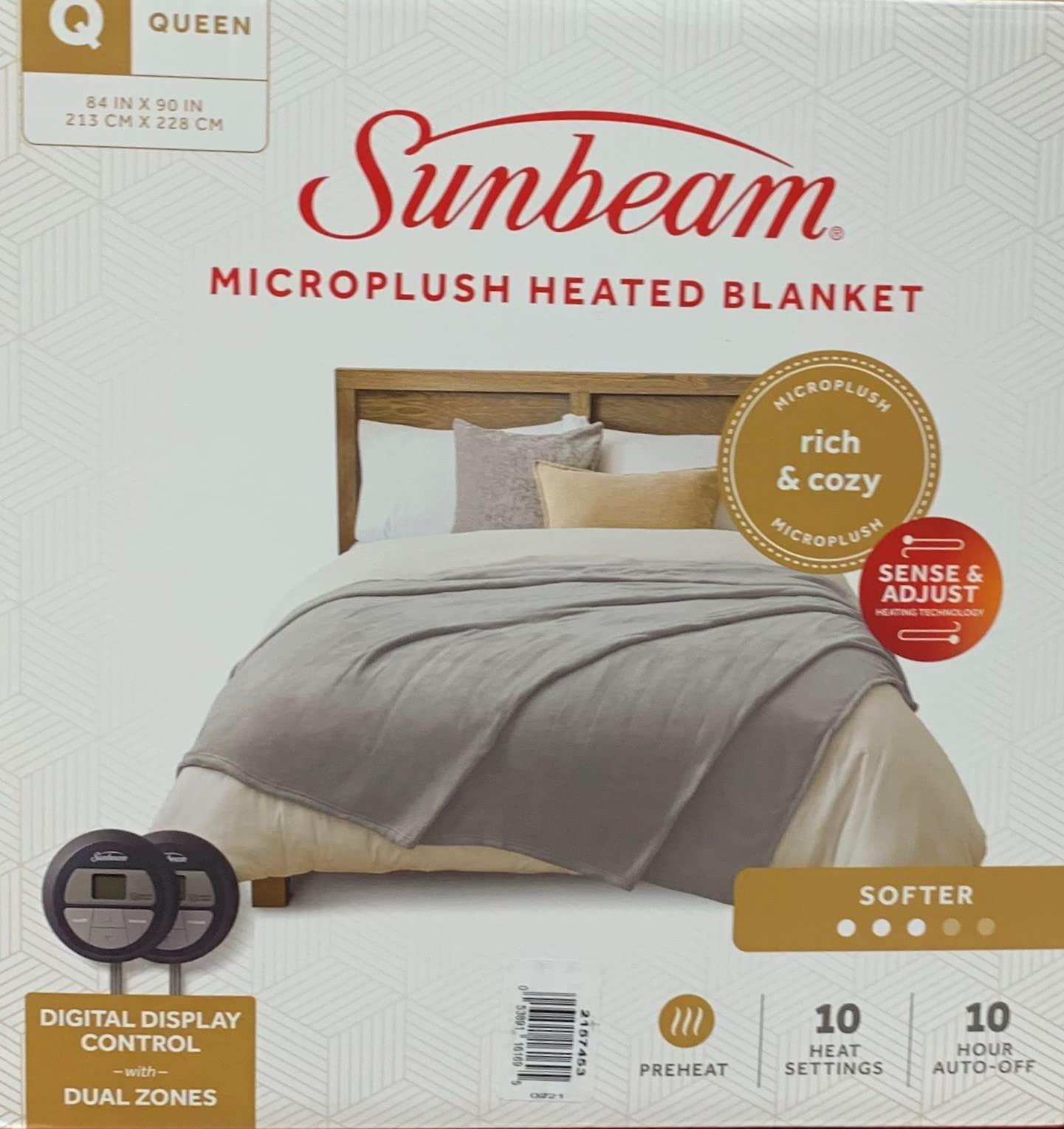 Sunbeam Sunbeam Microplush Queen Electric Heated Blanket with Preheat Feature Two Digital Controller 10-Heat Settings Auto Shut-Off , UL Certified for Safety, Legion Blue, King