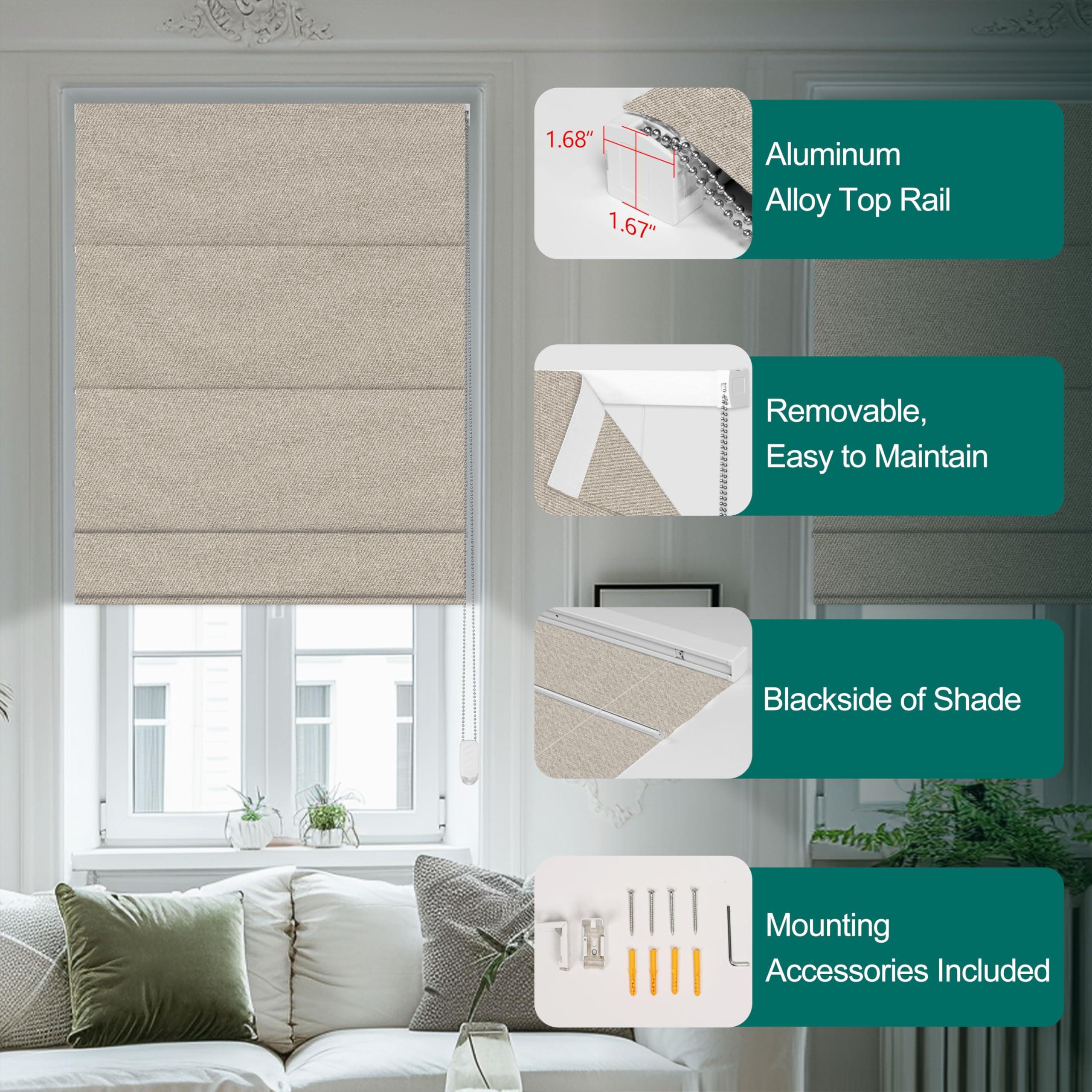 BERISSA BERISSA Blackout Roman Shades for Windows,Linen Roman Blinds,Room Darkening Thermal Insulated Pull Down Window Shades for Home Living Room Bedroom,Sand Brown,34" W x 66" H