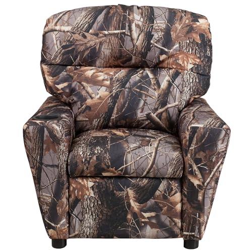 Flash Furniture Flash Furniture Chandler Vinyl Kids Recliner with Cup Holder and Safety Recline, Contemporary Reclining Chair for Kids, Supports up to 90 lbs., Camouflage