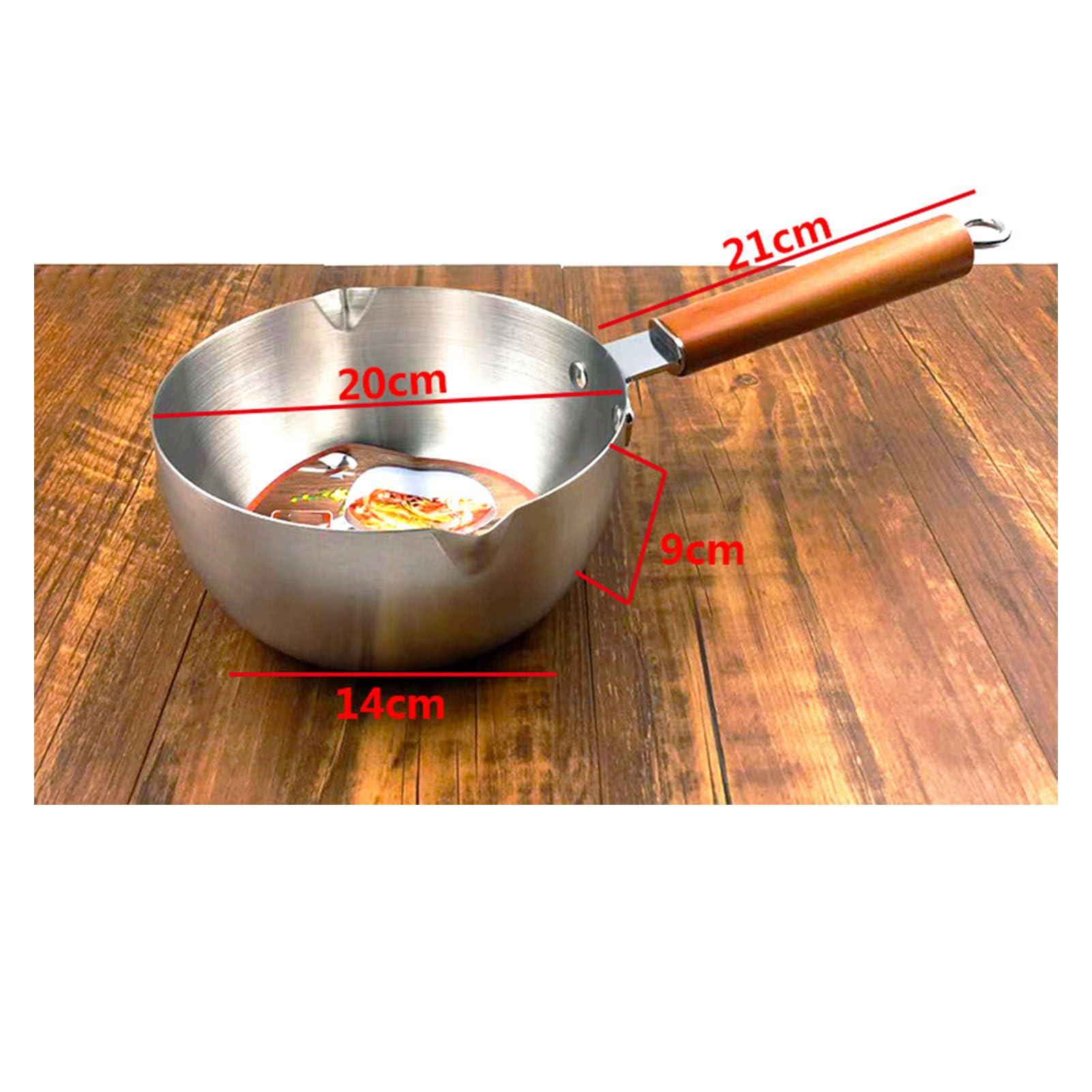 DOUQIFEI DOUQIFEI Milk Warmer Pot, Stainless Steel Butter Warmer Pot Butter Pan Mini Saucepan Milk Boiler with Prevent Sticking Wooden Handle Milk Warmer for Coffee Milk Butter (20cm)