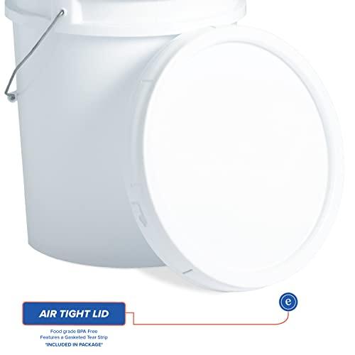 Bestand 5 gallon Food Grade White Plastic Bucket with Handle & Lid - Set of 6