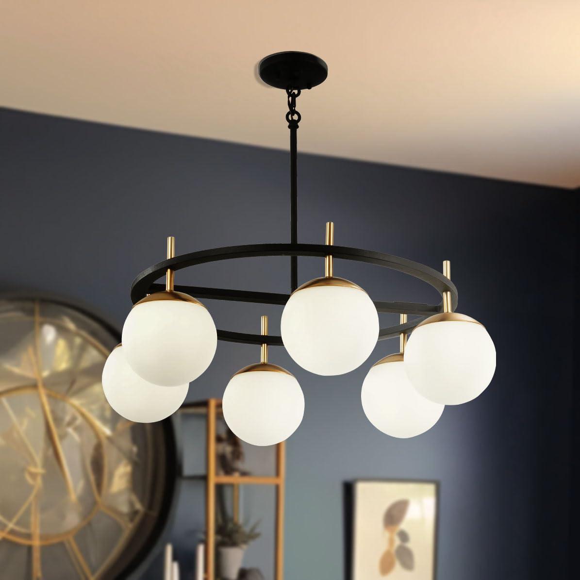 GEORGE KOVACS GEORGE KOVACS P1356-618 Alluria Pendant, 6-Light, 450 Total Watts, 9.75-in H x 27-in W, Weathered Black with Autumn Gold