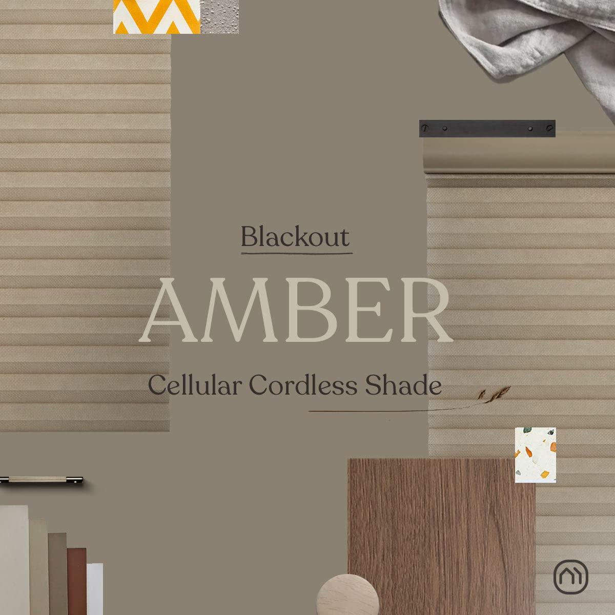Mood MOOD Blackout Cellular Shades | Luxury Meets Function | Cordless, Extra Large 1.5 Inch Cells, Insulation, Acoustic Comfort | Honeycomb Blinds for Windows | Amber | 39.5" Width x 24" Height