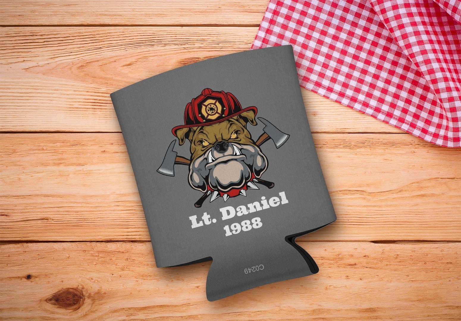 Personalized Gifts Fire Fighter Gifts For Son Personalized Firefighter Bulldog Mascot 12-Pack Personalized Can Coolie Drink Coolers Coolies Bulldog