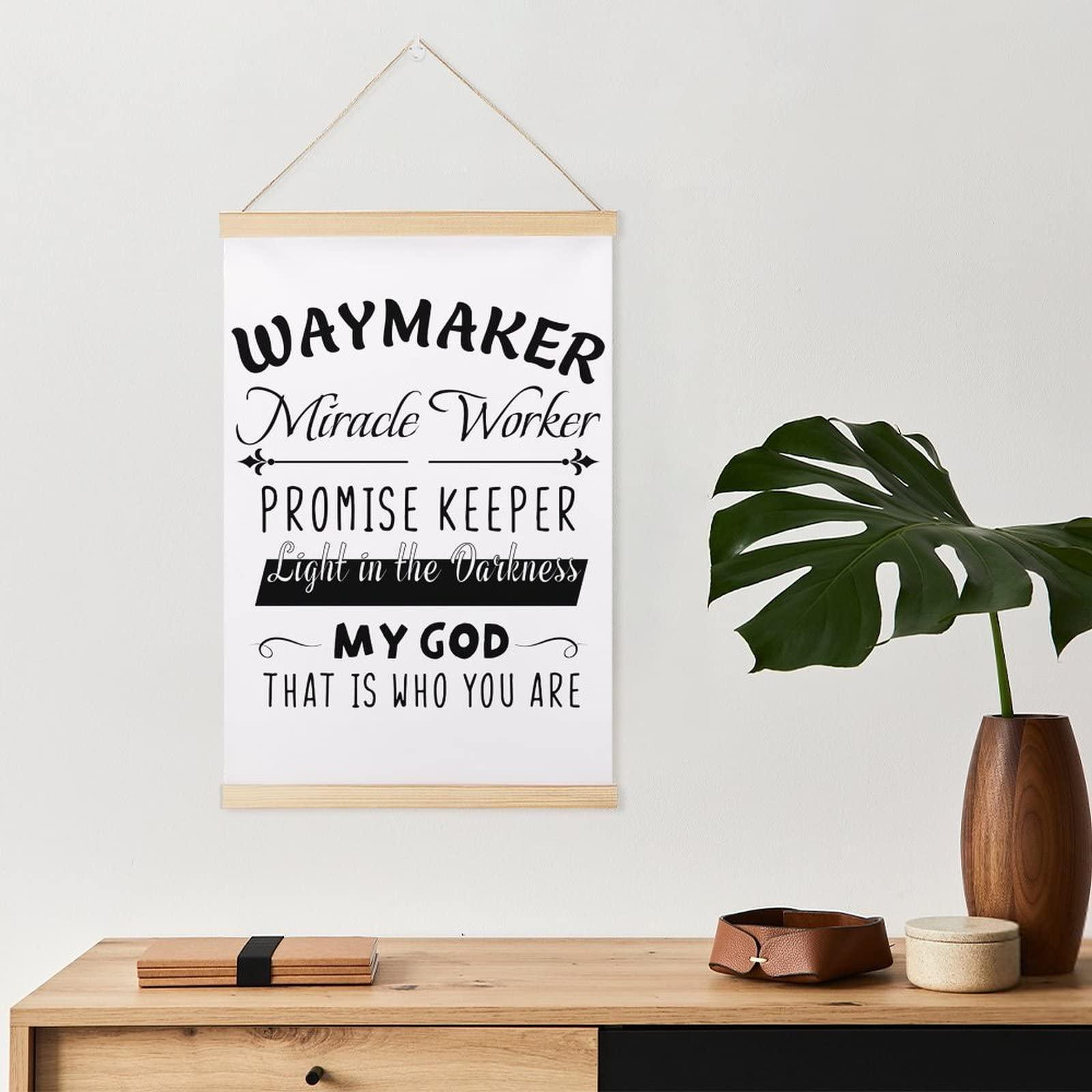 Mousus Inspirational Quotes Magnetic Poster Frame Hanger, Wooden Frame & Canvas Poster Hangers, Waymaker Miracle Worker PROMISE KEEPER Wooden Magnet Posters Hanging Kit Canvas Artwork,(Teak Wood, 12")