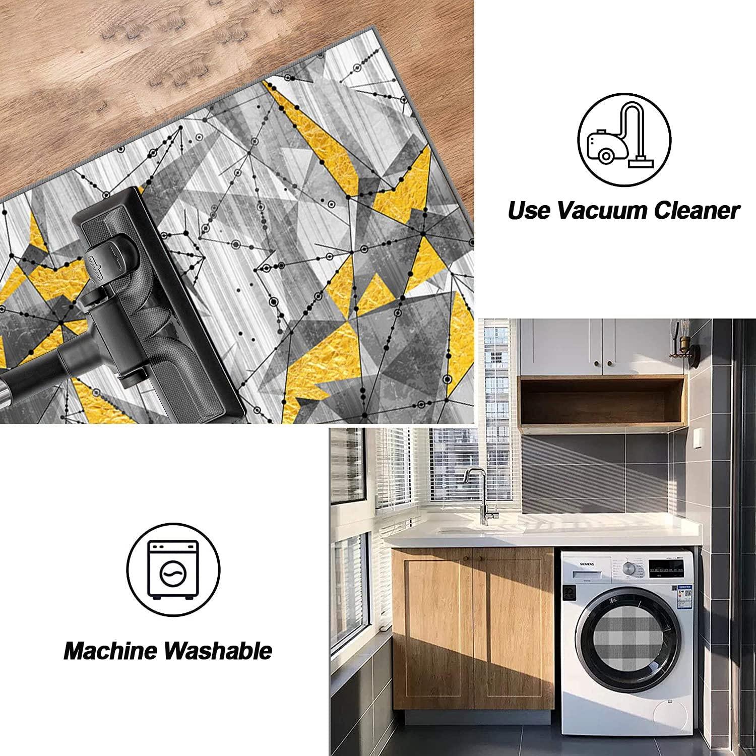 Ymural Hallway Runner Rugs Non Slip Geometric 3\'x15\' Grey Yellow Runners Carpet Mat Washable Runner Rug for Kitchen Bedroom Hallway Stair Doorway, Customizable