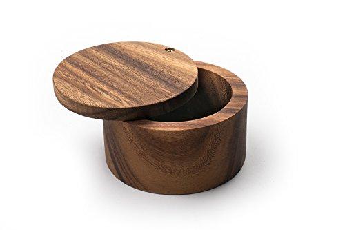 Ironwood Gourmet Ironwood Gourmet Fort Worth Steak Plate with Juice Channel, Acacia Wood 13 x 11 x 0.75 -inches & 28221 Appalachian Salt Cellar, Acacia Wood