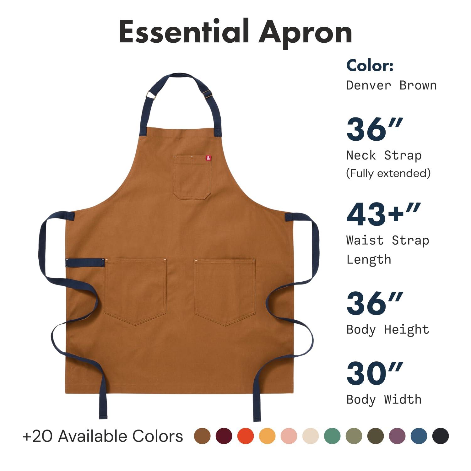 hedley & bennett hedley & bennett Essential Apron - Professional Chef Apron with Pockets - Kitchen Apron for Men - Grilling Apron - Chef Aprons for Men - Apron for Women - 8oz 100% Cotton Canvas Fabric - Denver Brown