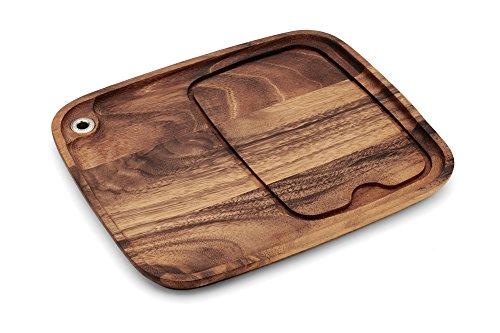 Ironwood Gourmet Ironwood Gourmet Fort Worth Steak Plate with Juice Channel, Acacia Wood 13 x 11 x 0.75 -inches & 28221 Appalachian Salt Cellar, Acacia Wood