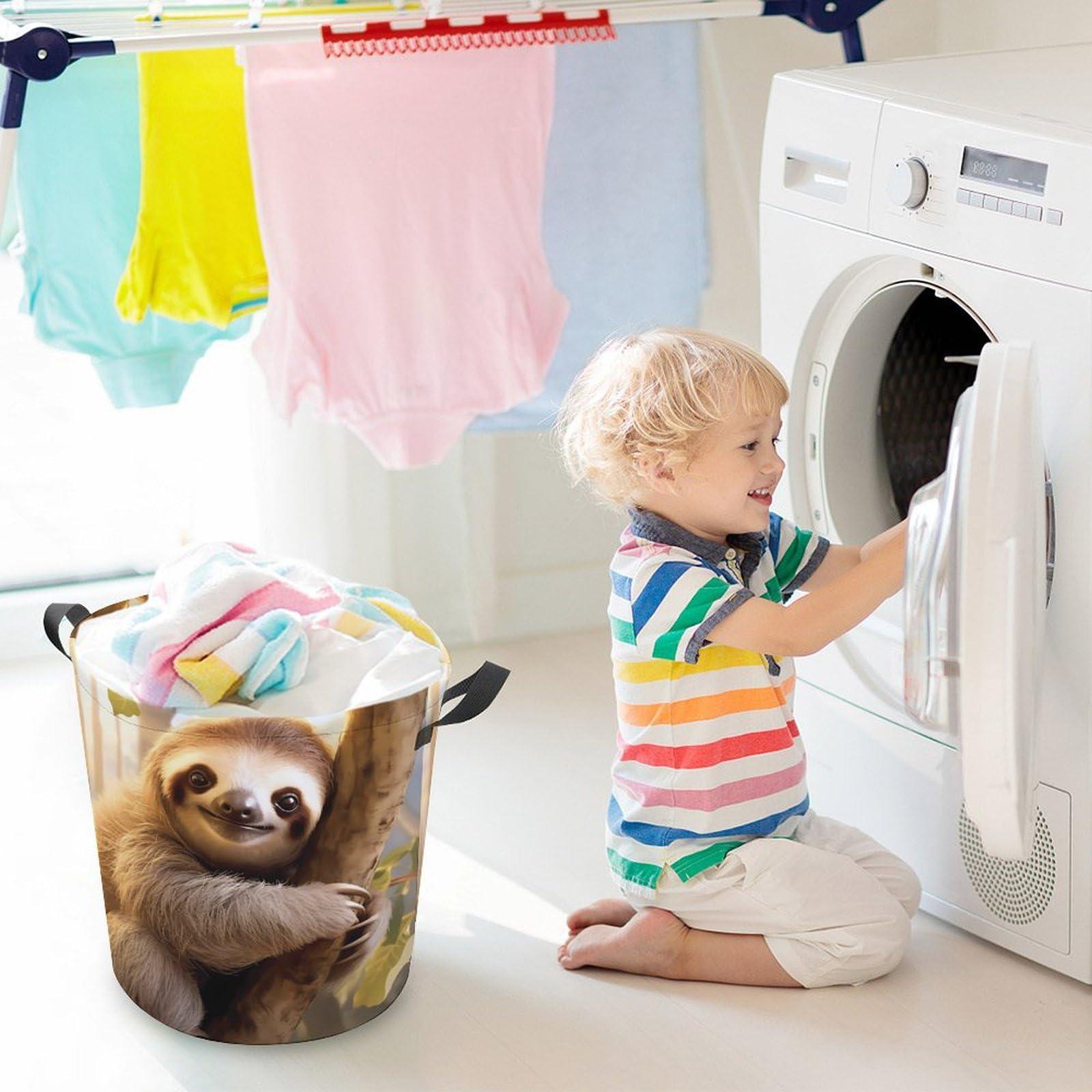Nudquio Sloth Animal Laundry Basket Collapsible Laundry Hamper Dirty Clothes Storage Bag for Bathroom College Dorm One Size