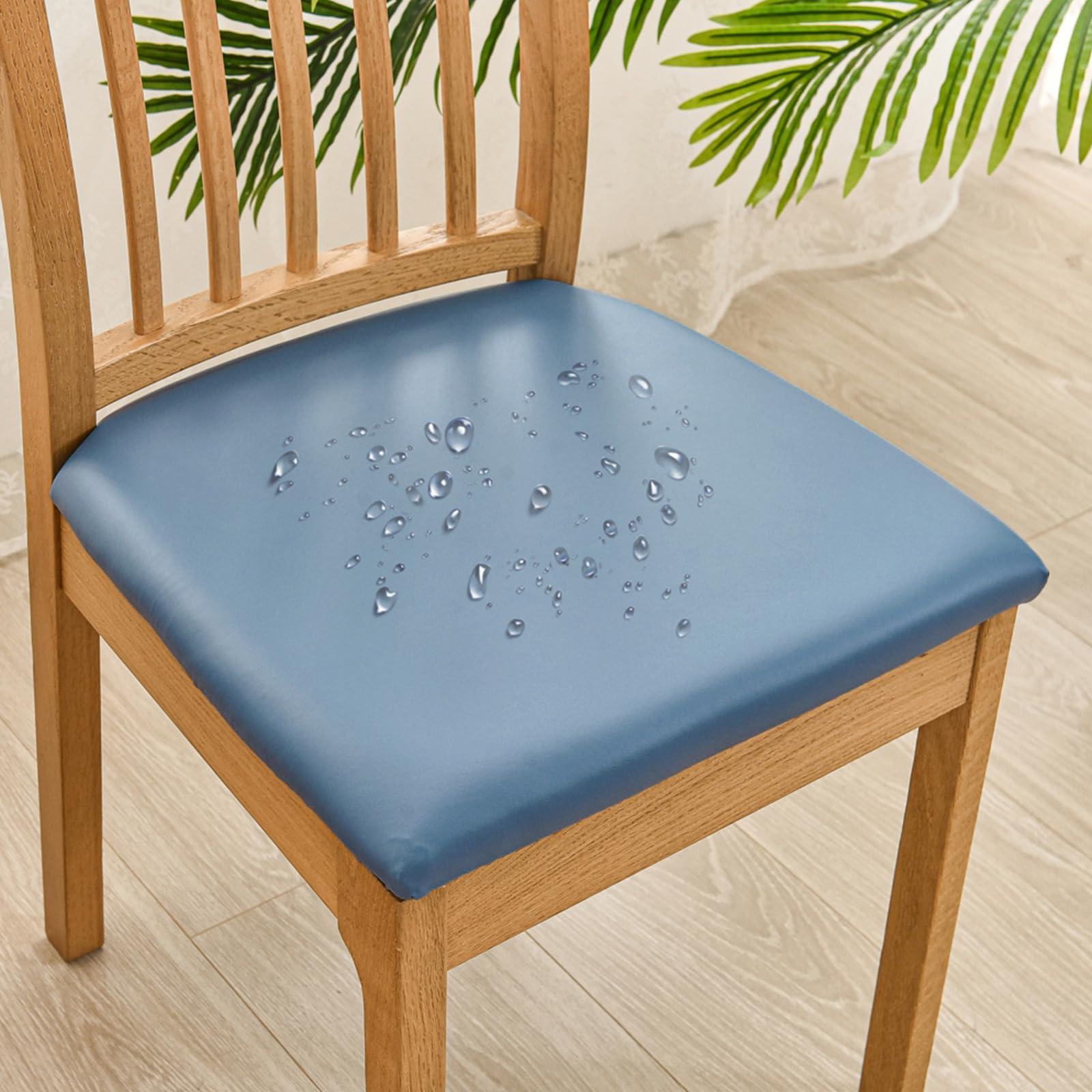 SearchI SearchI Waterproof PU Leather Seat Covers for Dining Chairs, 4 Pack Stretch Dining Room Chair Seat Covers, Kitchen Chair Seat Covers Protectors (Blue)