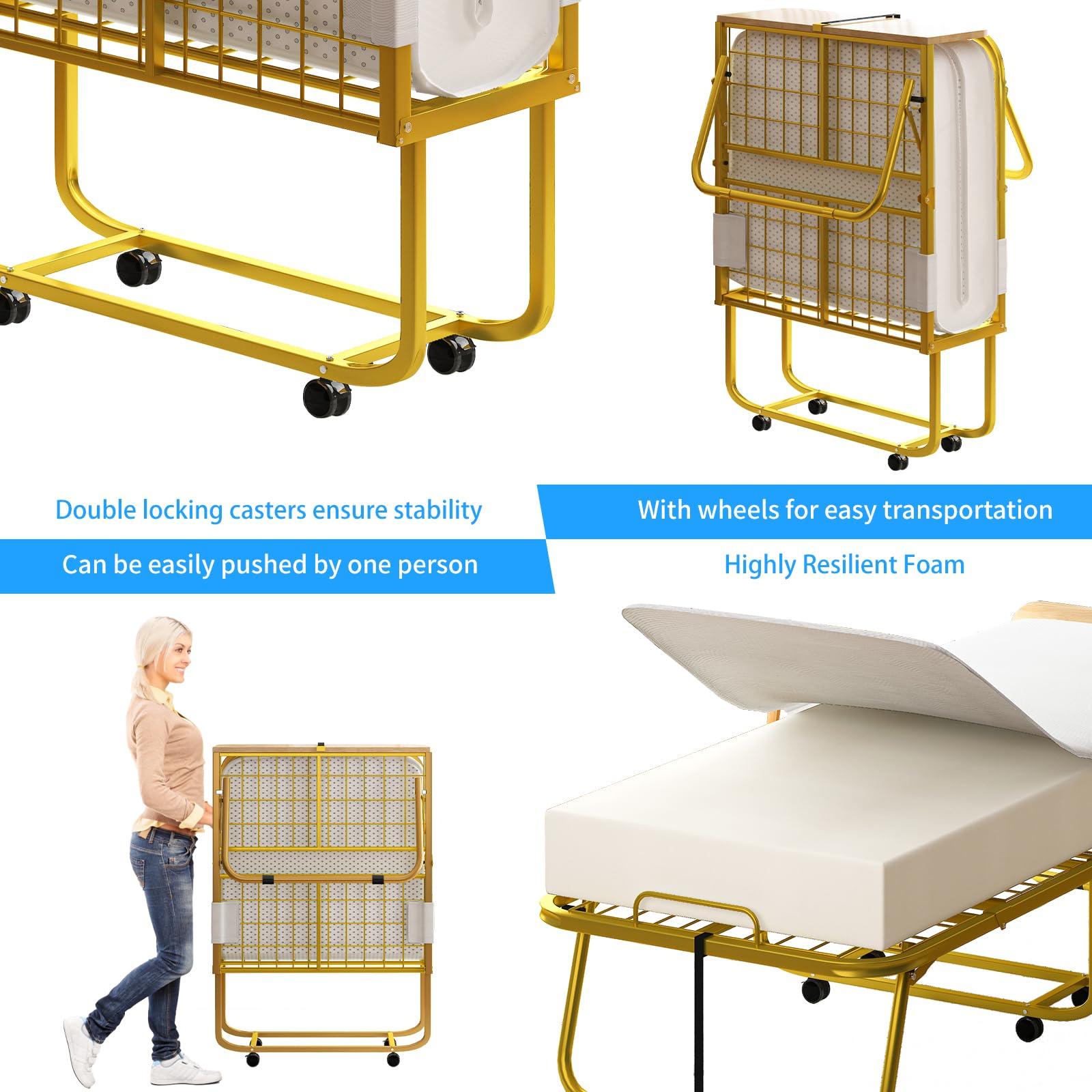 PUREMIND PUREMIND Folding Bed with 5 Mattress & Baffles, Twin Size 75x 45 Portable Bed Rollaway Beds for Adults, Fold up Bed with Metal Frame Space-Saving Guest Bed for Living Room/Apartment/Office