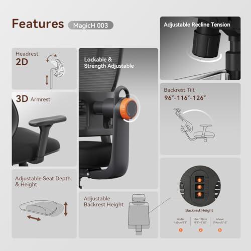Newtral Newtral Ergonomic Office Chair with Adaptive Lumbar Support- High Back Desk Chair with Adjustable Headrest, 3D Armrest, Adjustable Seat Depth & Height, Home Office (with Laptop Table Tray, Black)